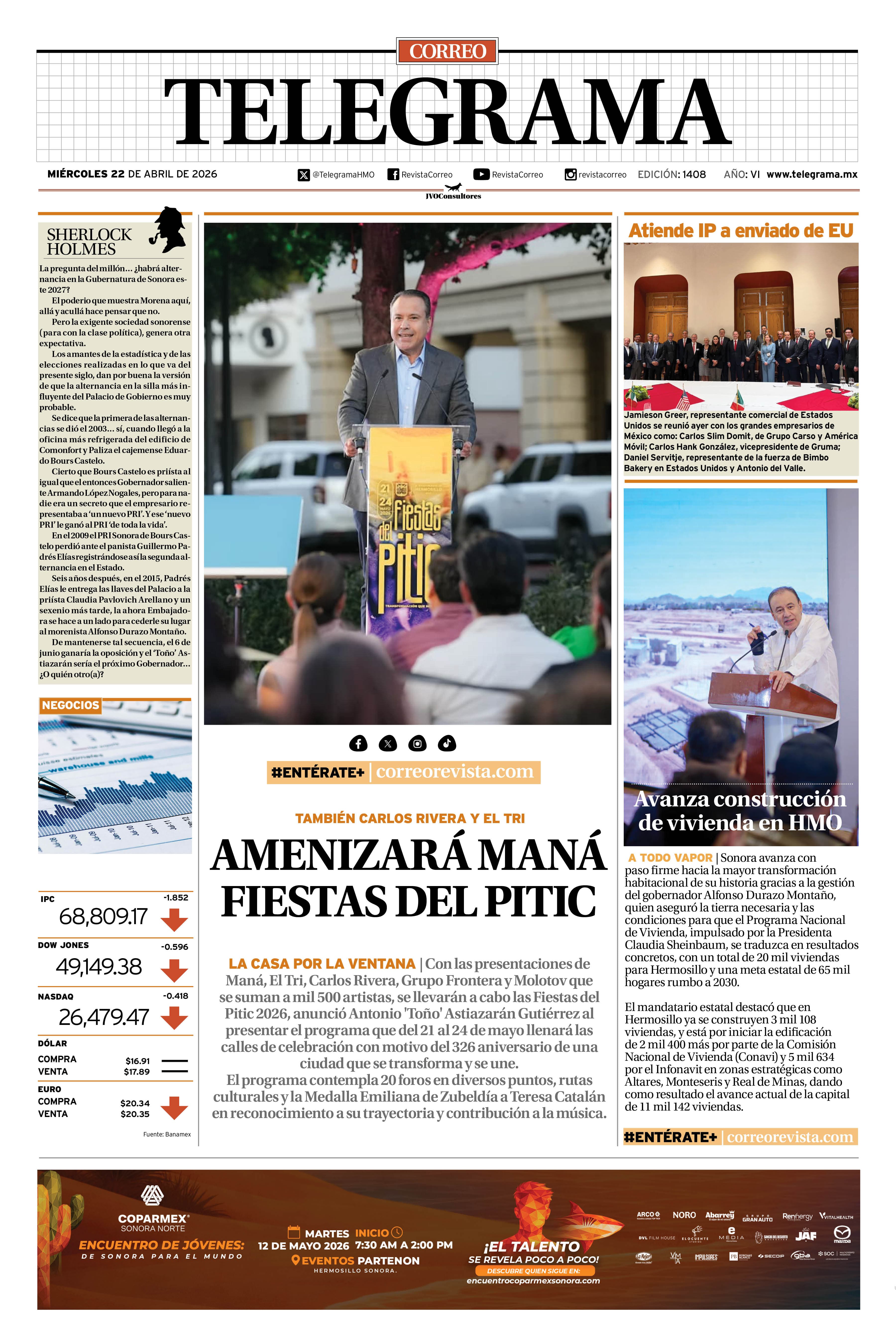 Portada de la edición TELEGRAMA 1408