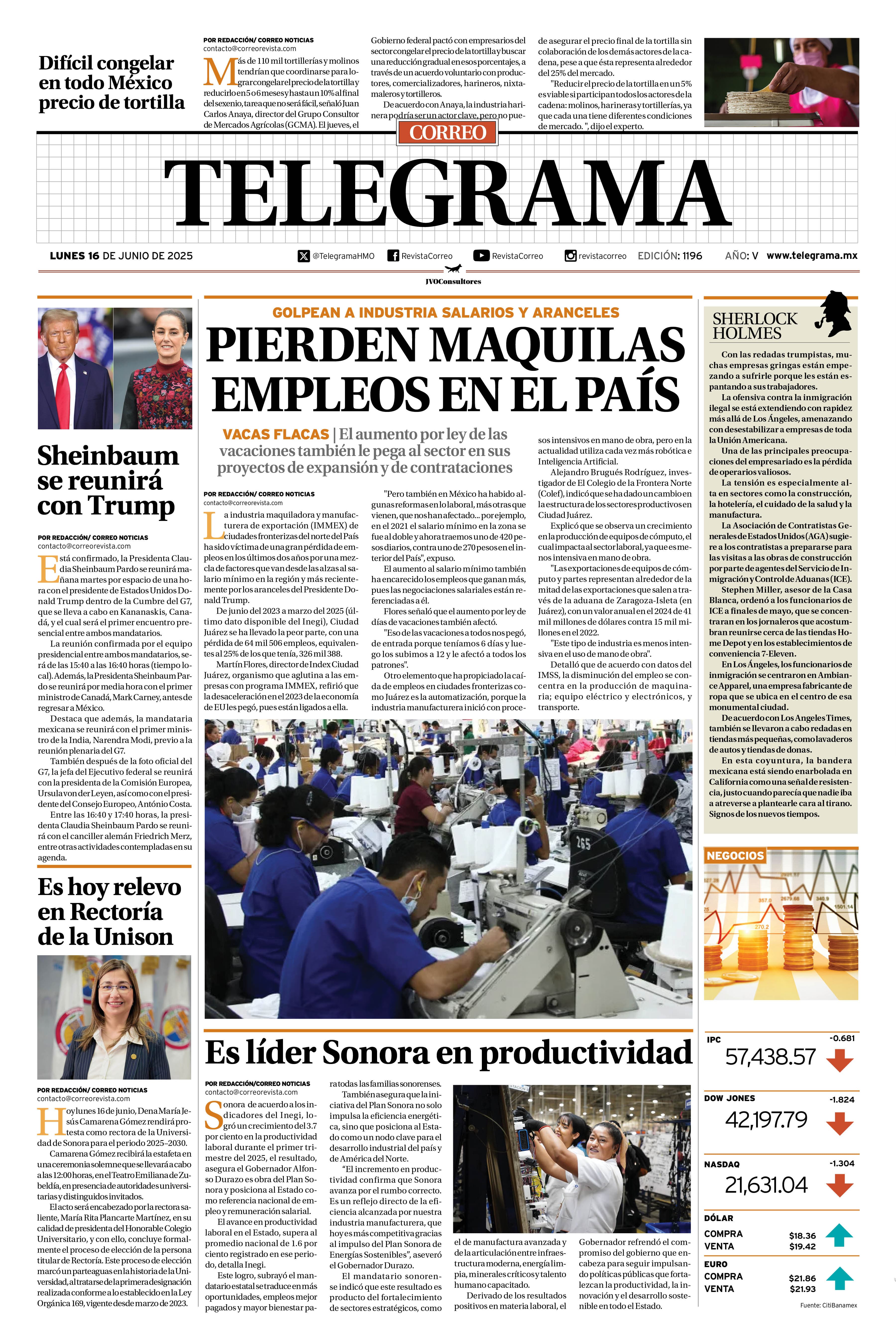 Portada de la edición TELEGRAMA 1196