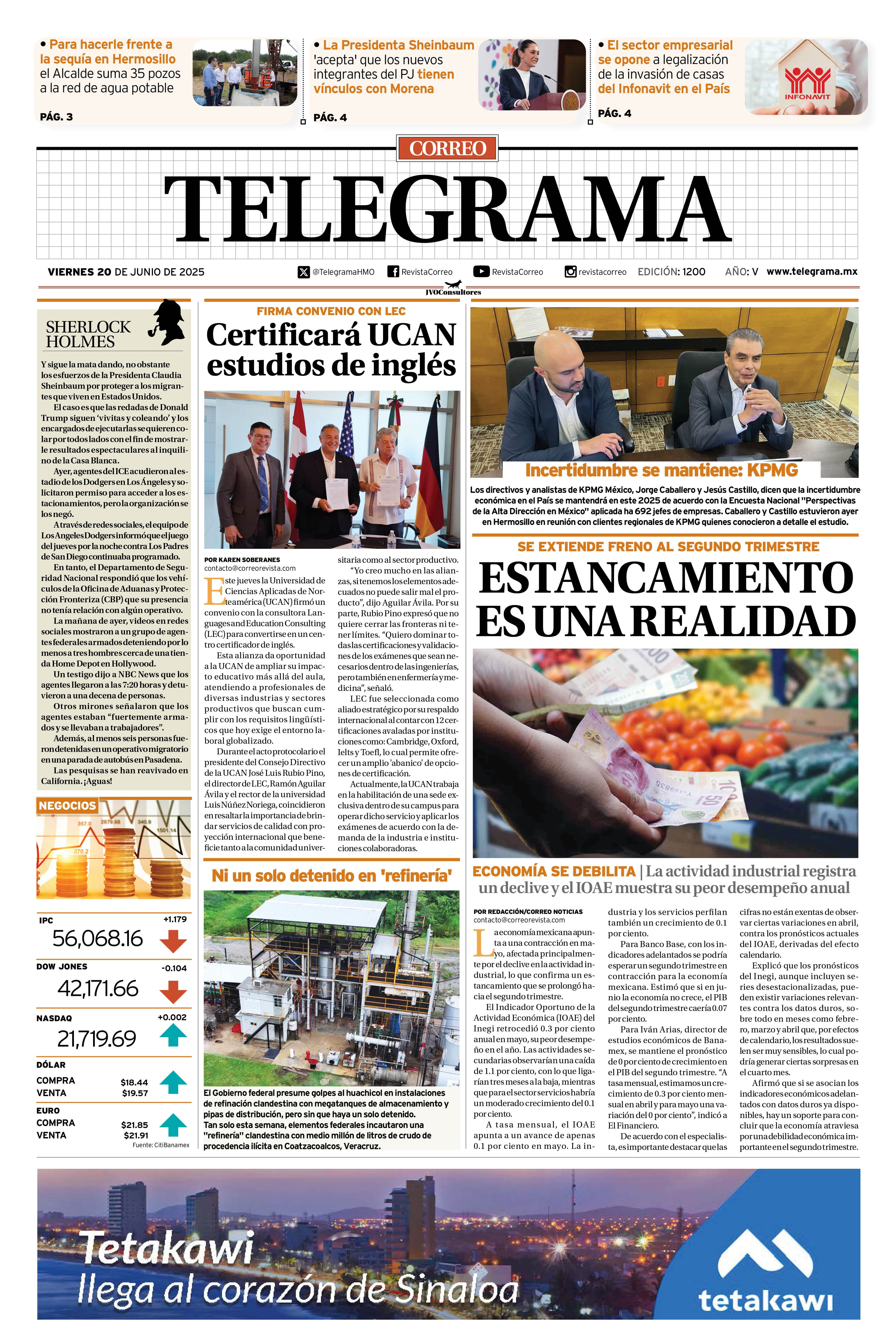 Portada de la edición TELEGRAMA 1200