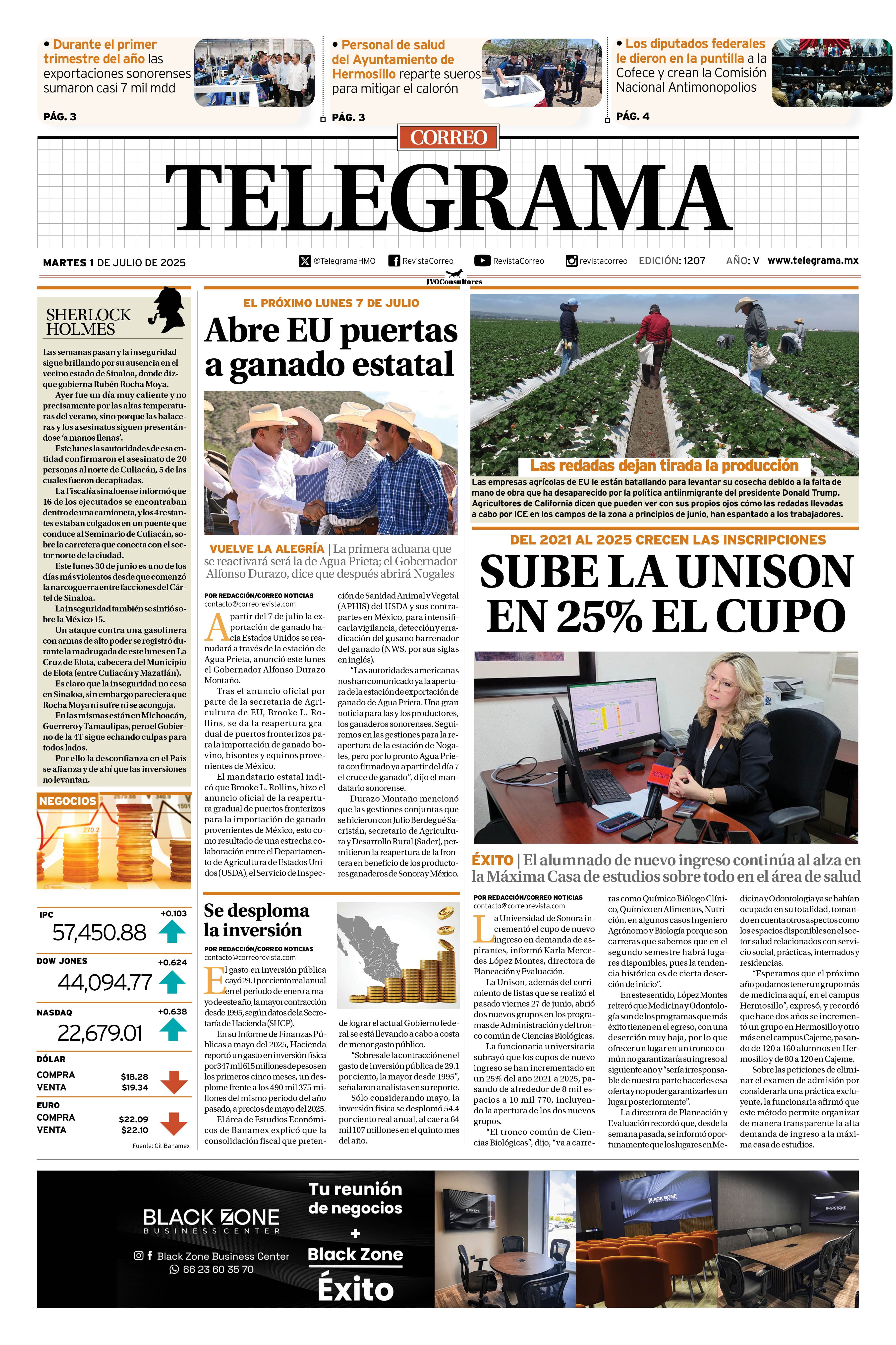 Portada de la edición TELEGRAMA 1207