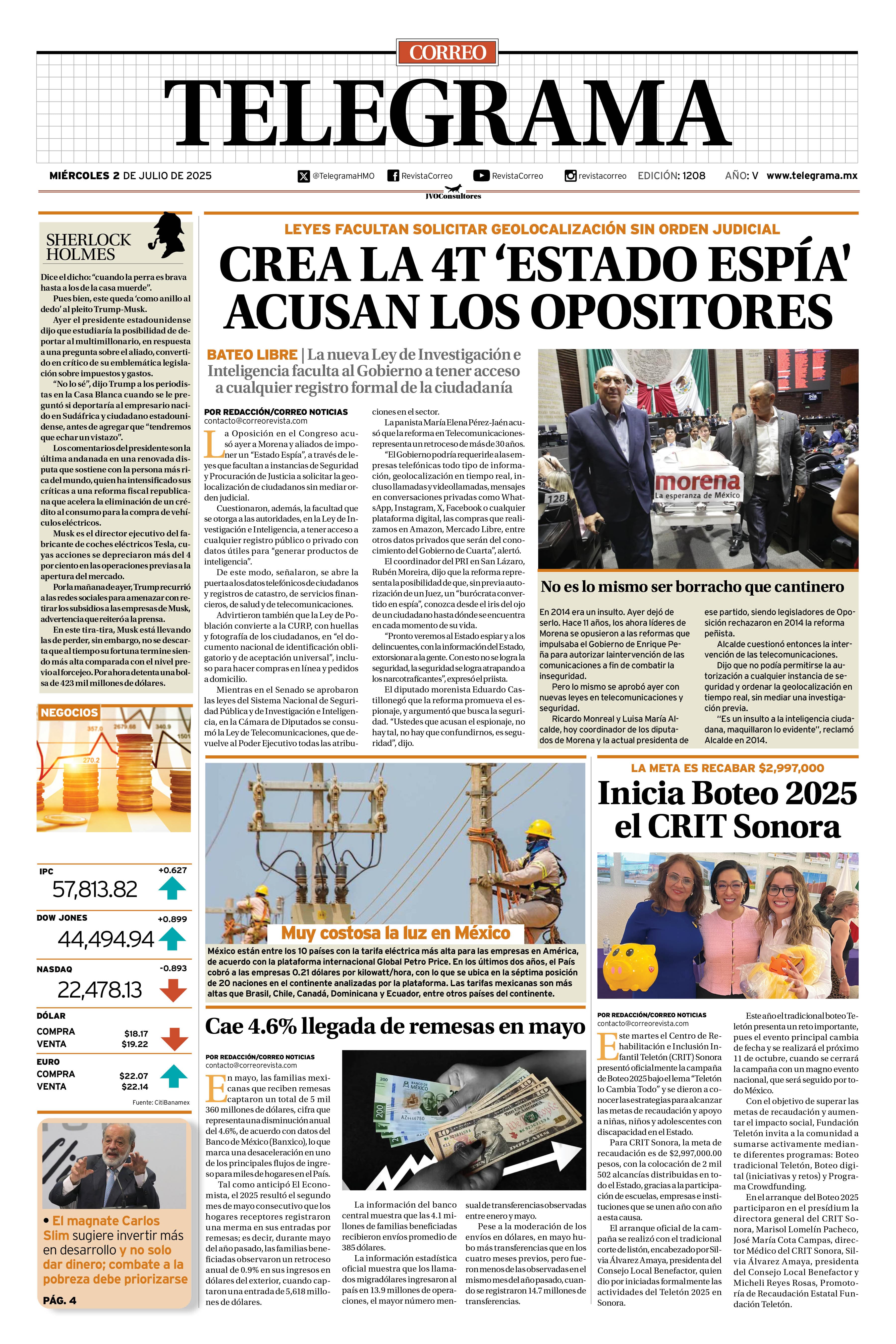 Portada de la edición TELEGRAMA 1208