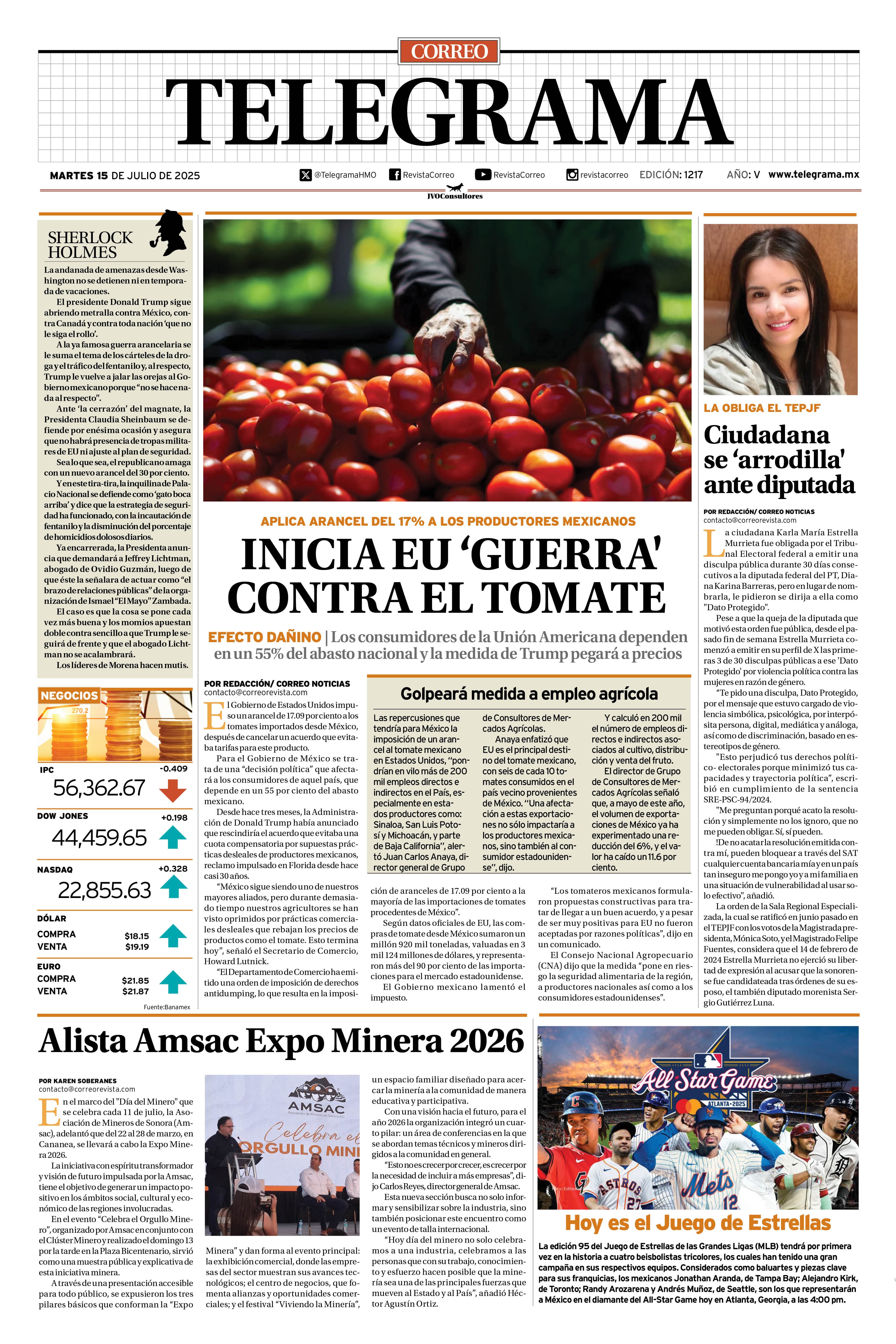 Portada de la edición TELEGRAMA 1217