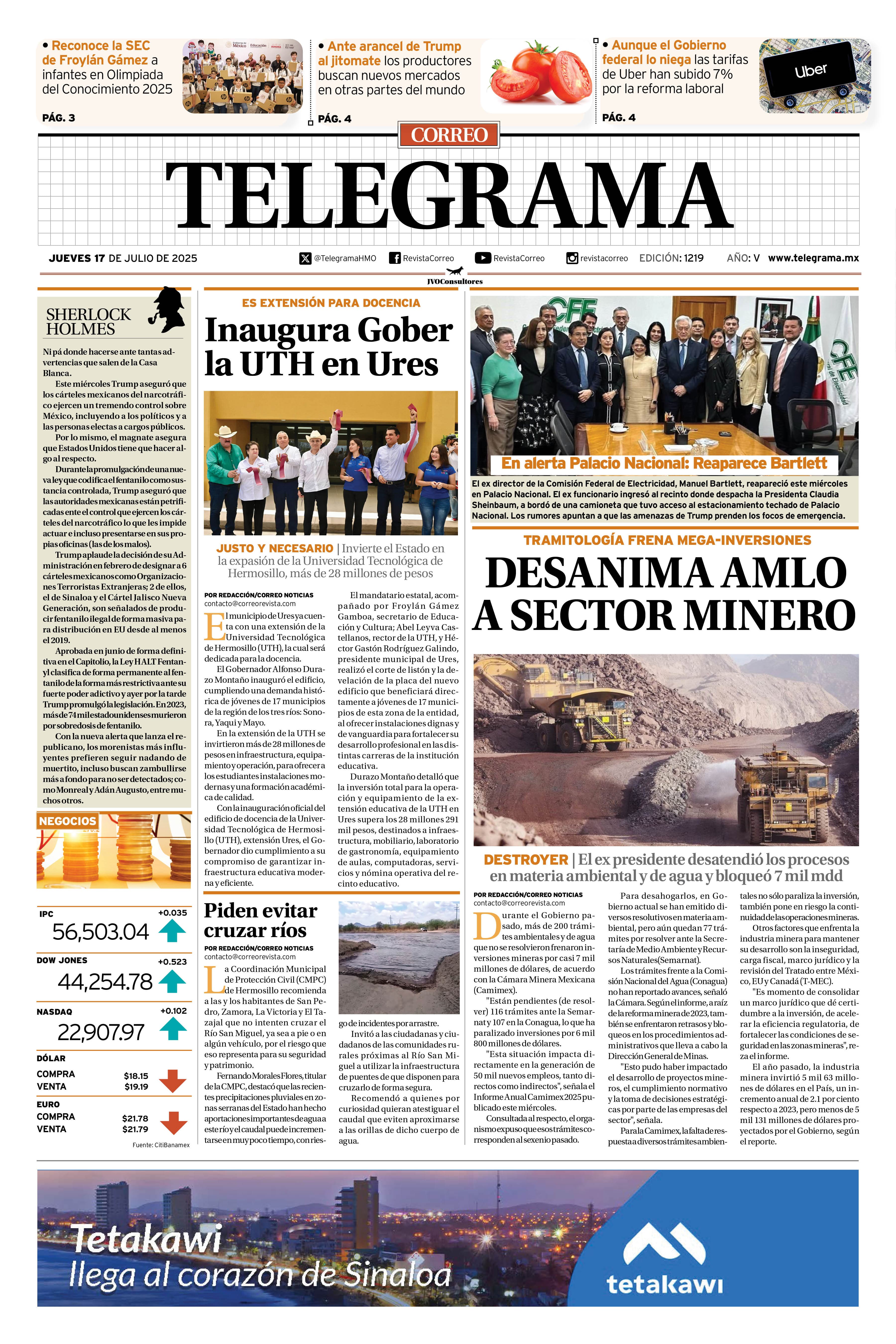 Portada de la edición TELEGRAMA 1219