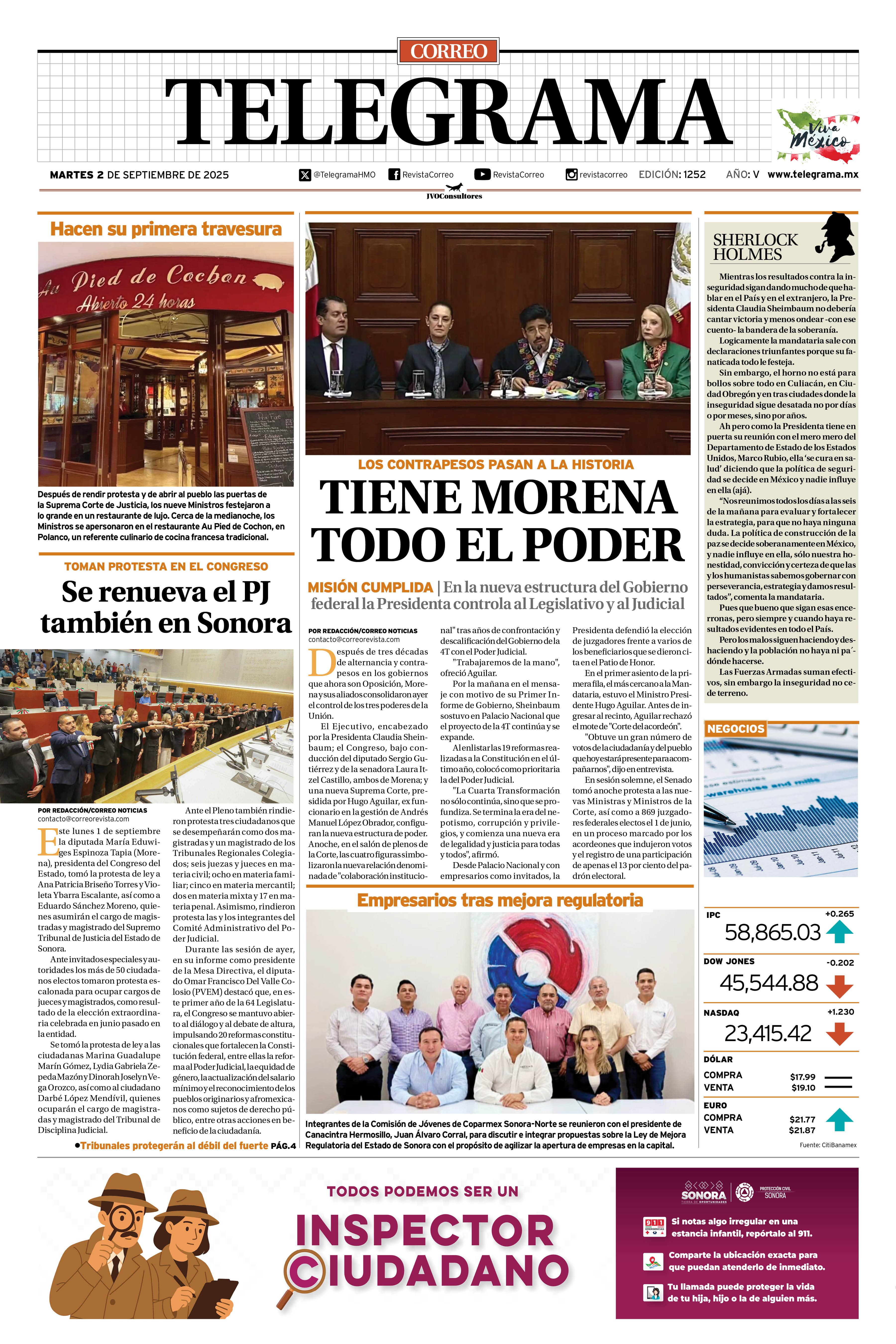 Portada de la edición TELEGRAMA 1252