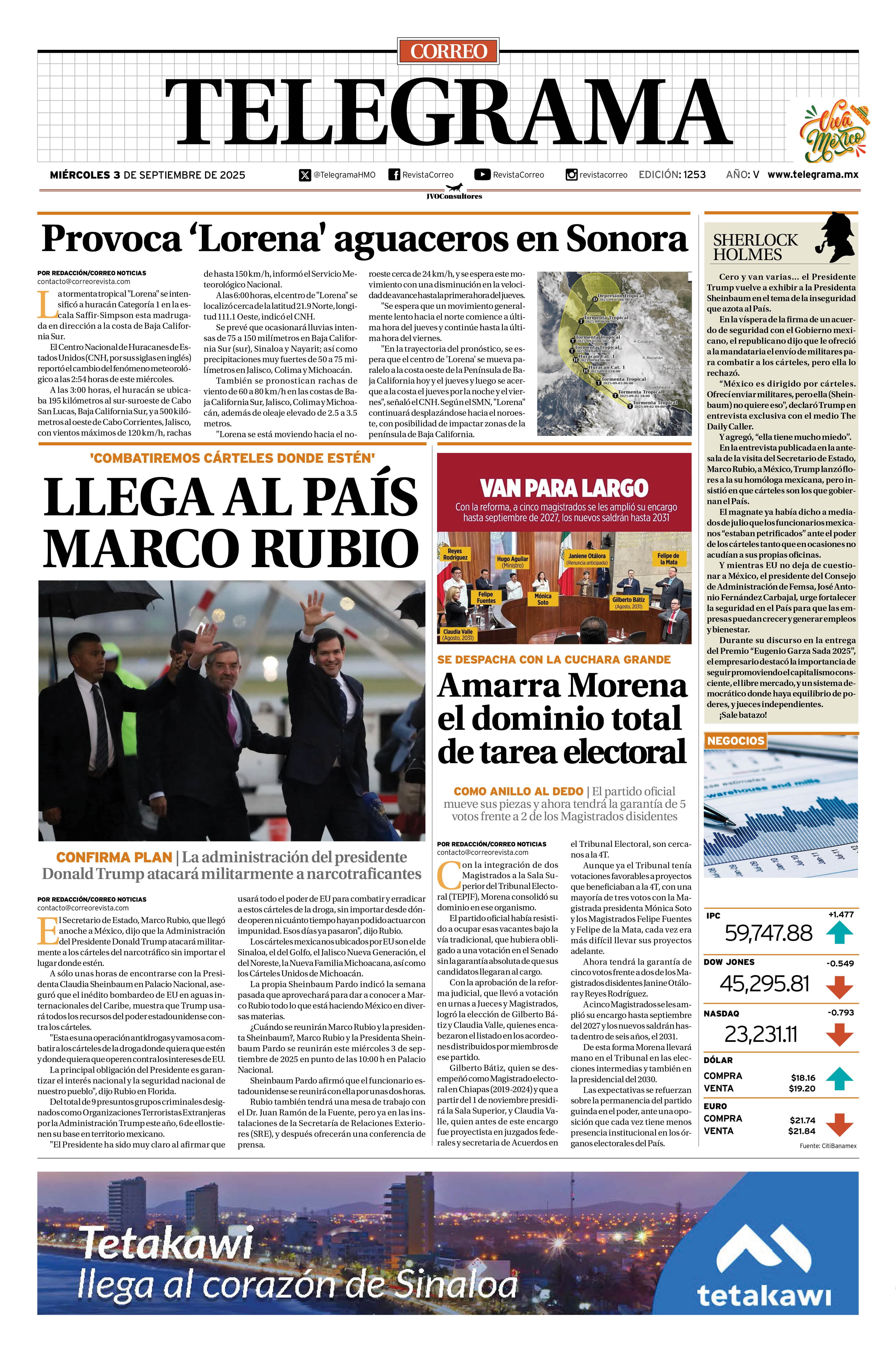 Portada de la edición TELEGRAMA 1253