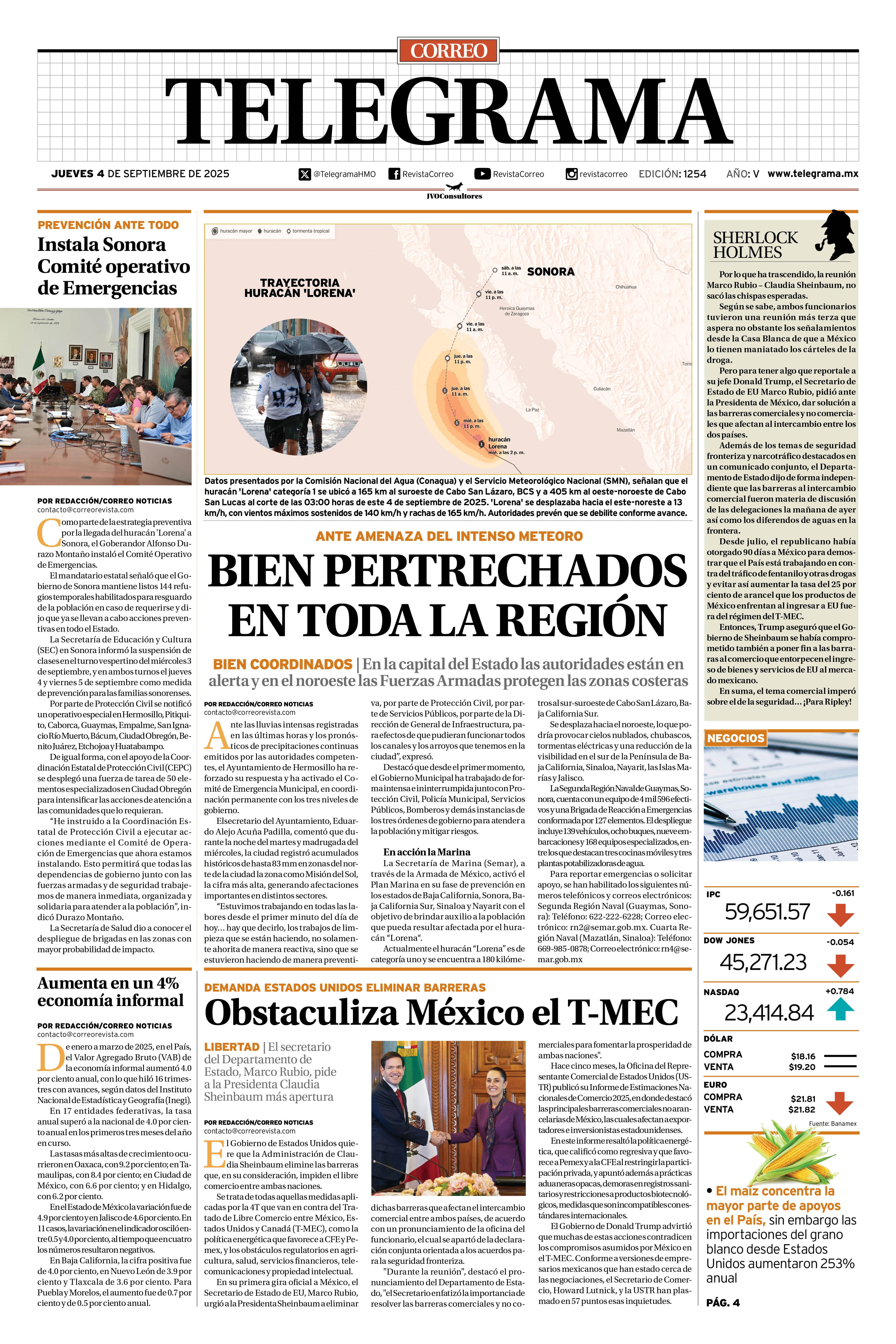 Portada de la edición TELEGRAMA 1254