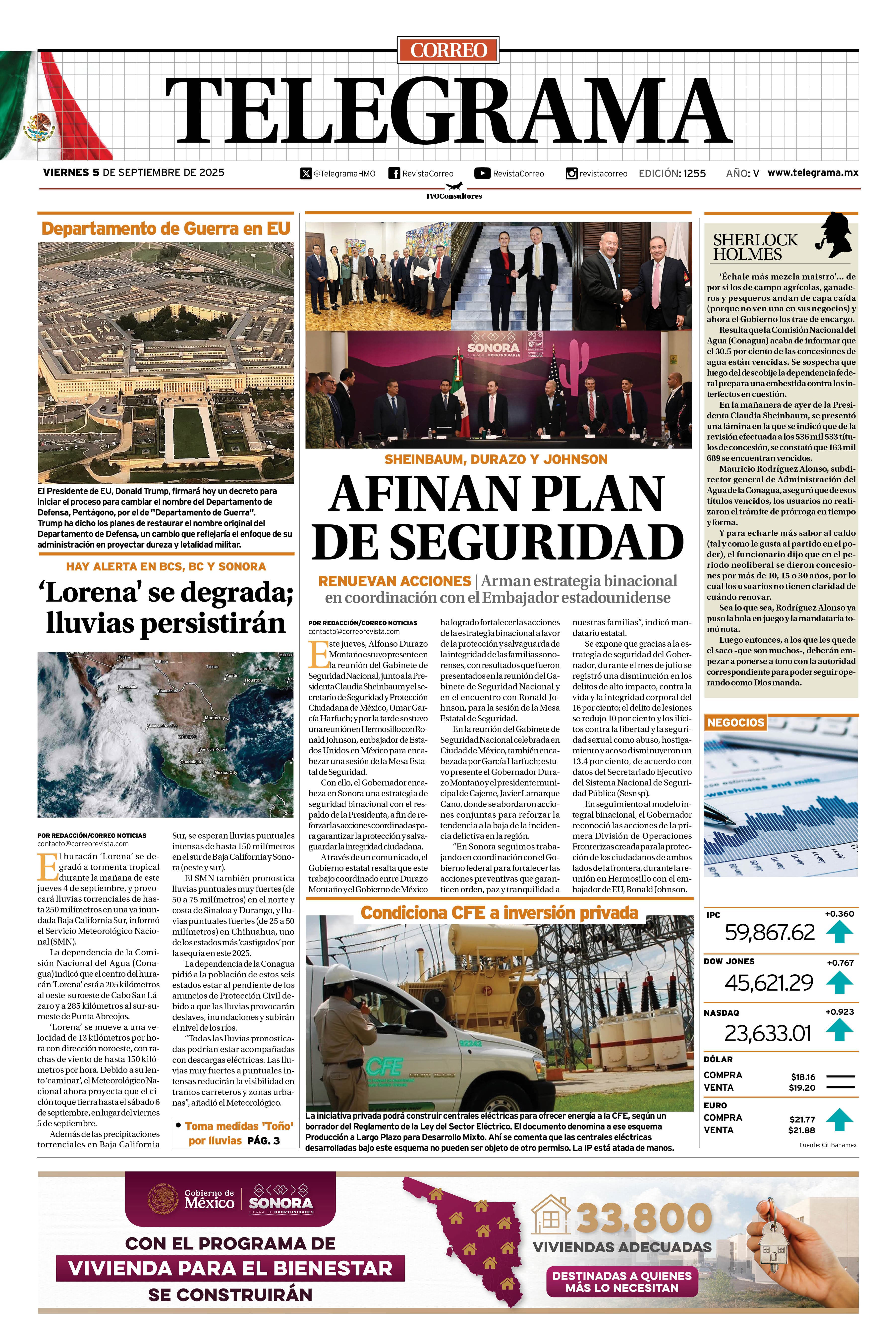 Portada de la edición TELEGRAMA 1255