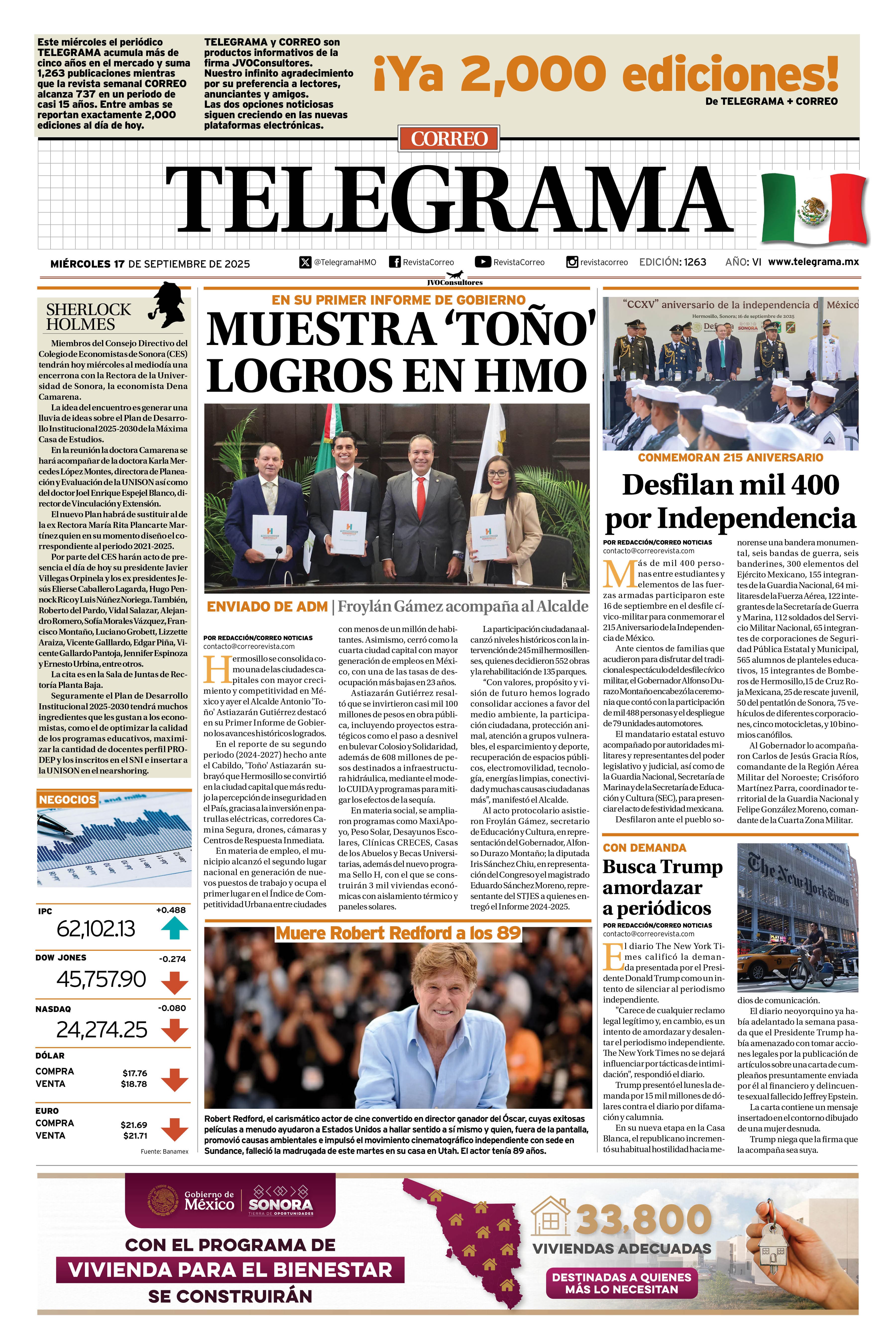 Portada de la edición TELEGRAMA 1263