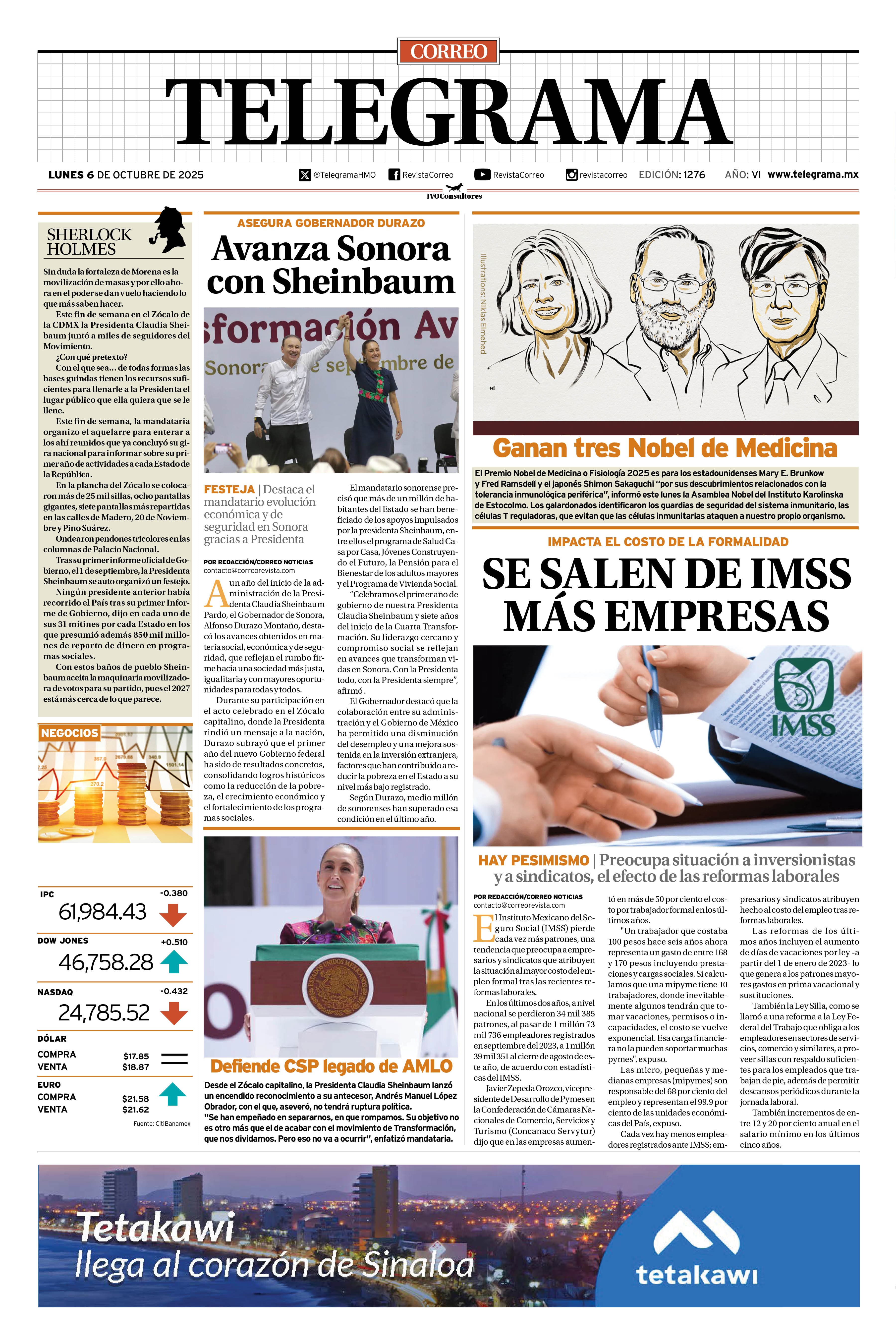 Portada de la edición TELEGRAMA 1276