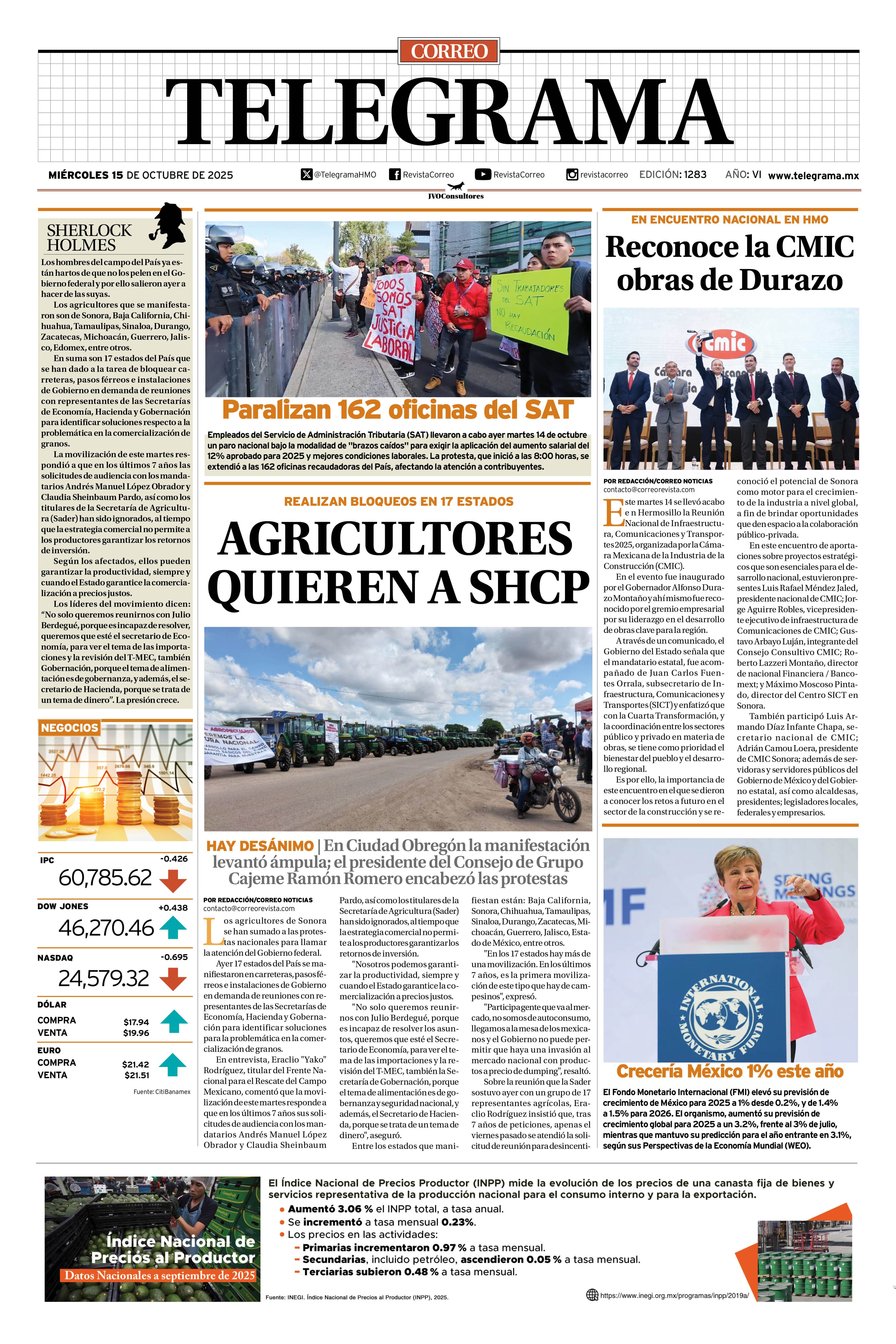 Portada de la edición TELEGRAMA 1283