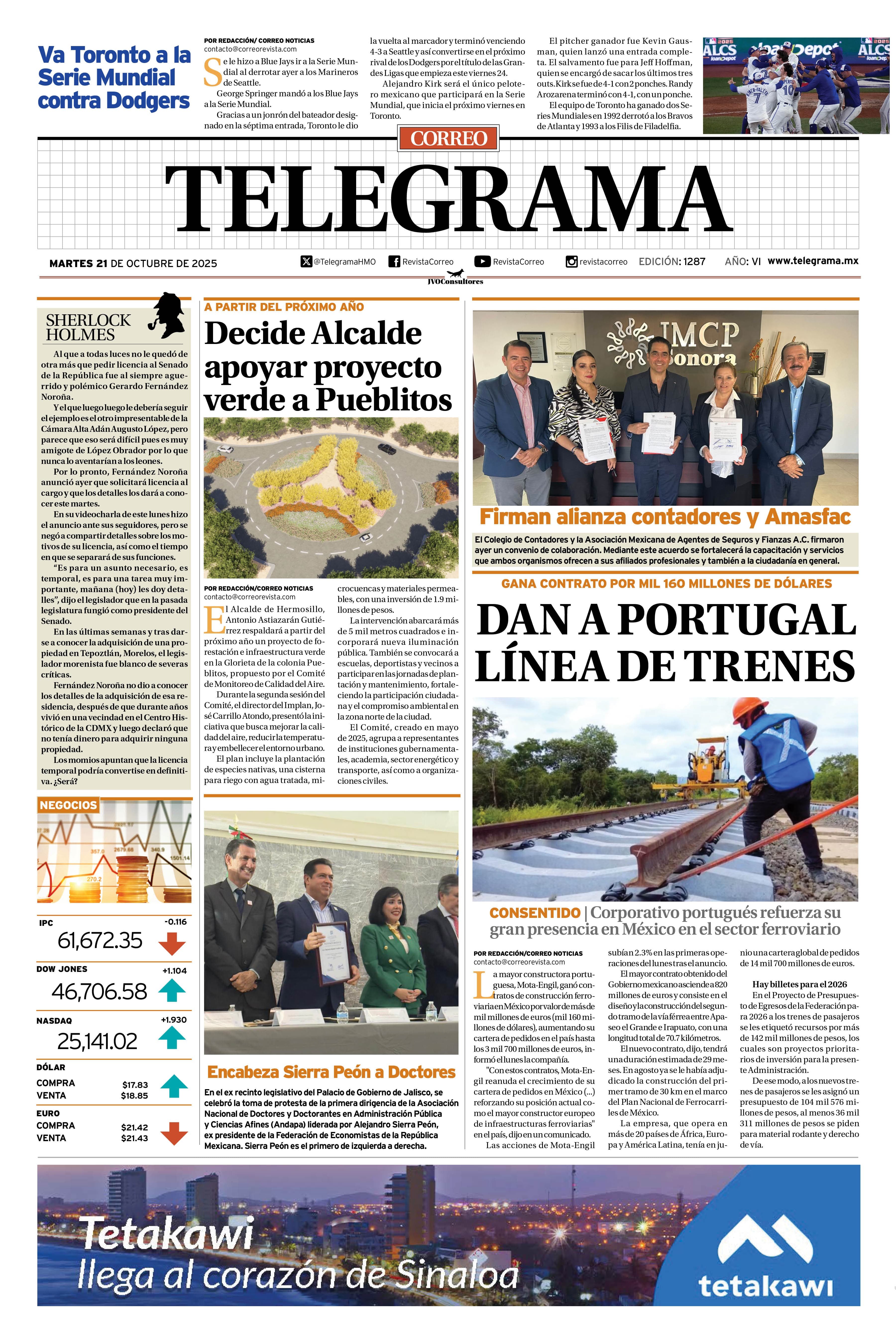 Portada de la edición TELEGRAMA 1287