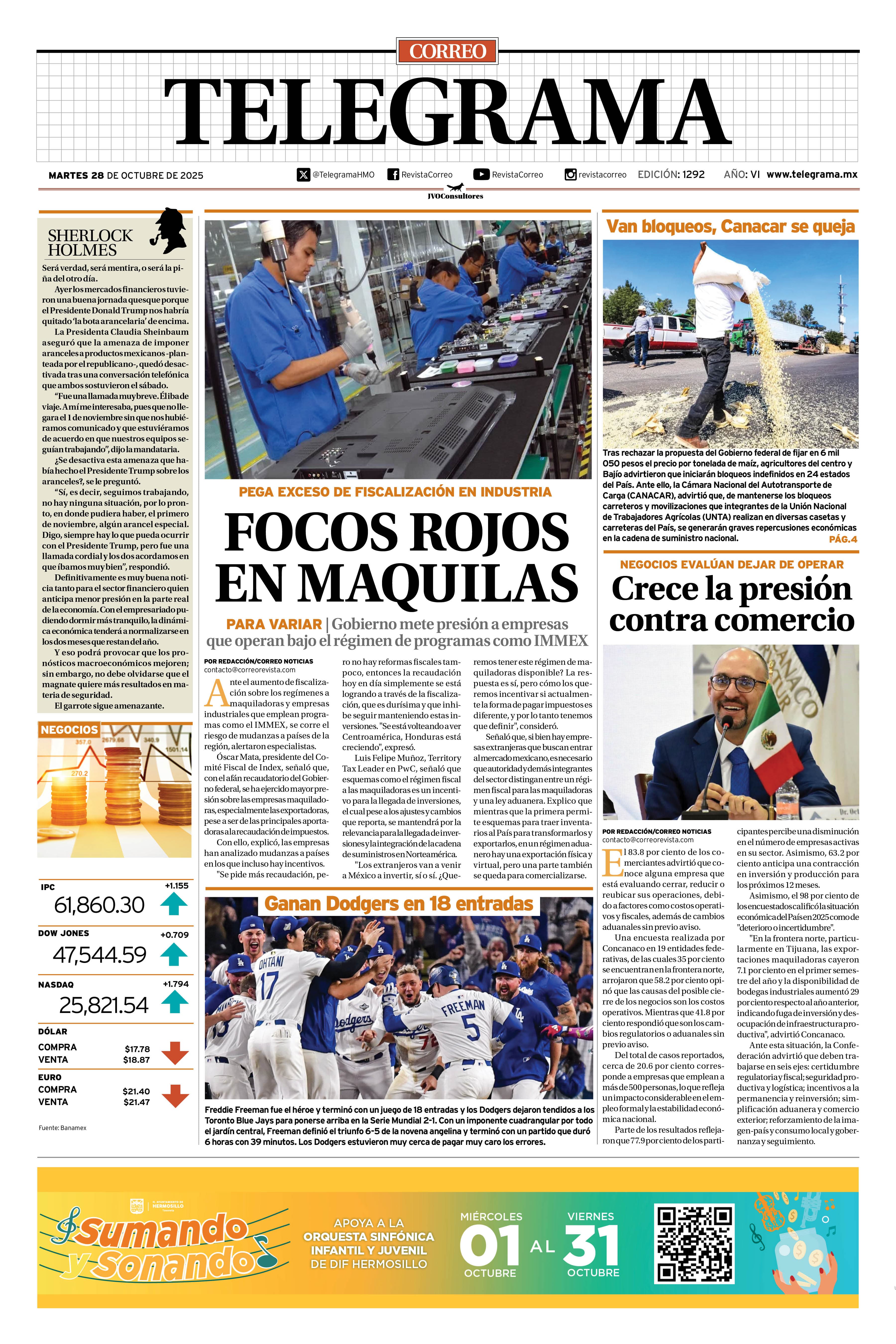 Portada de la edición TELEGRAMA 1292