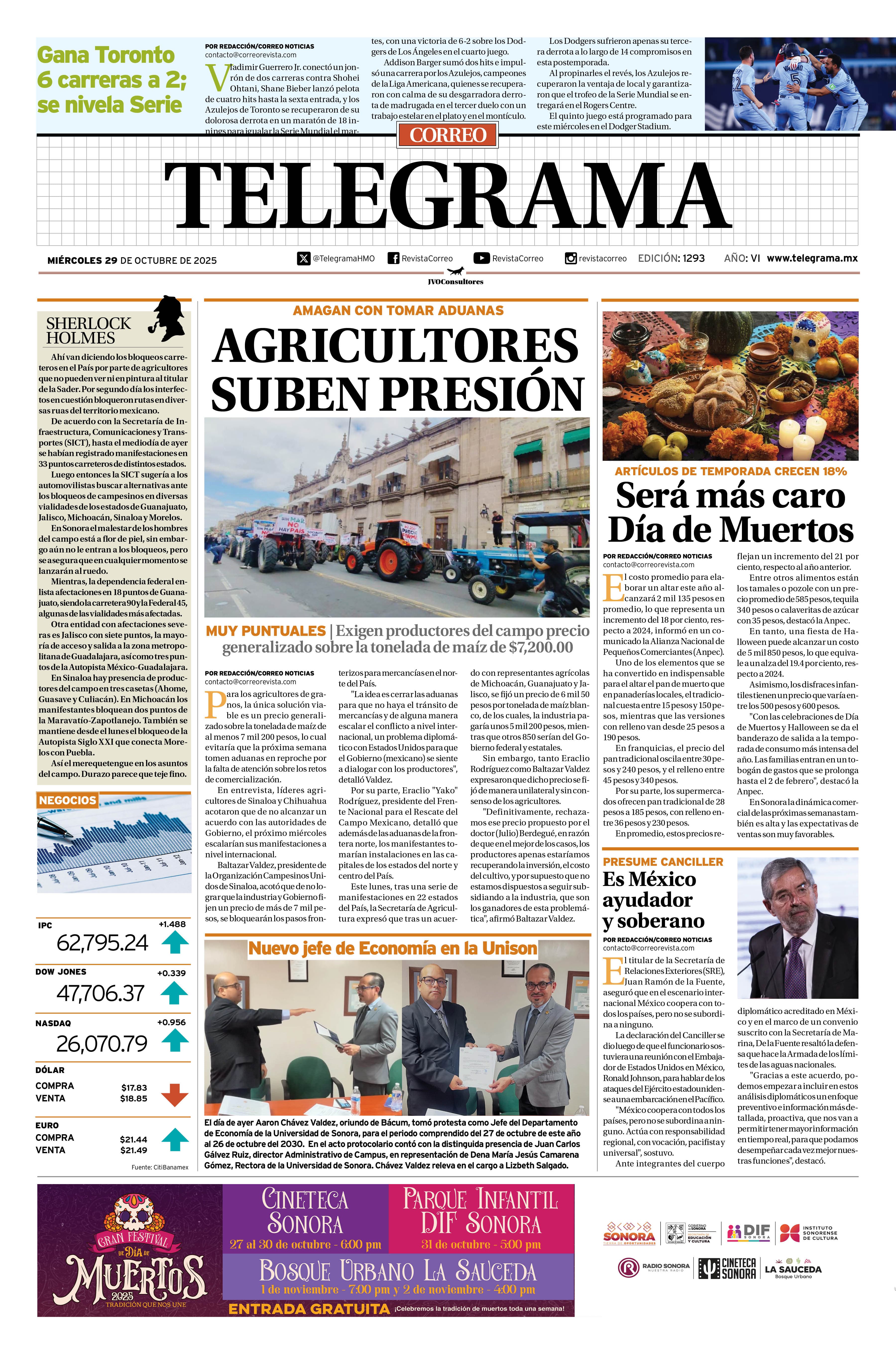 Portada de la edición TELEGRAMA 1293