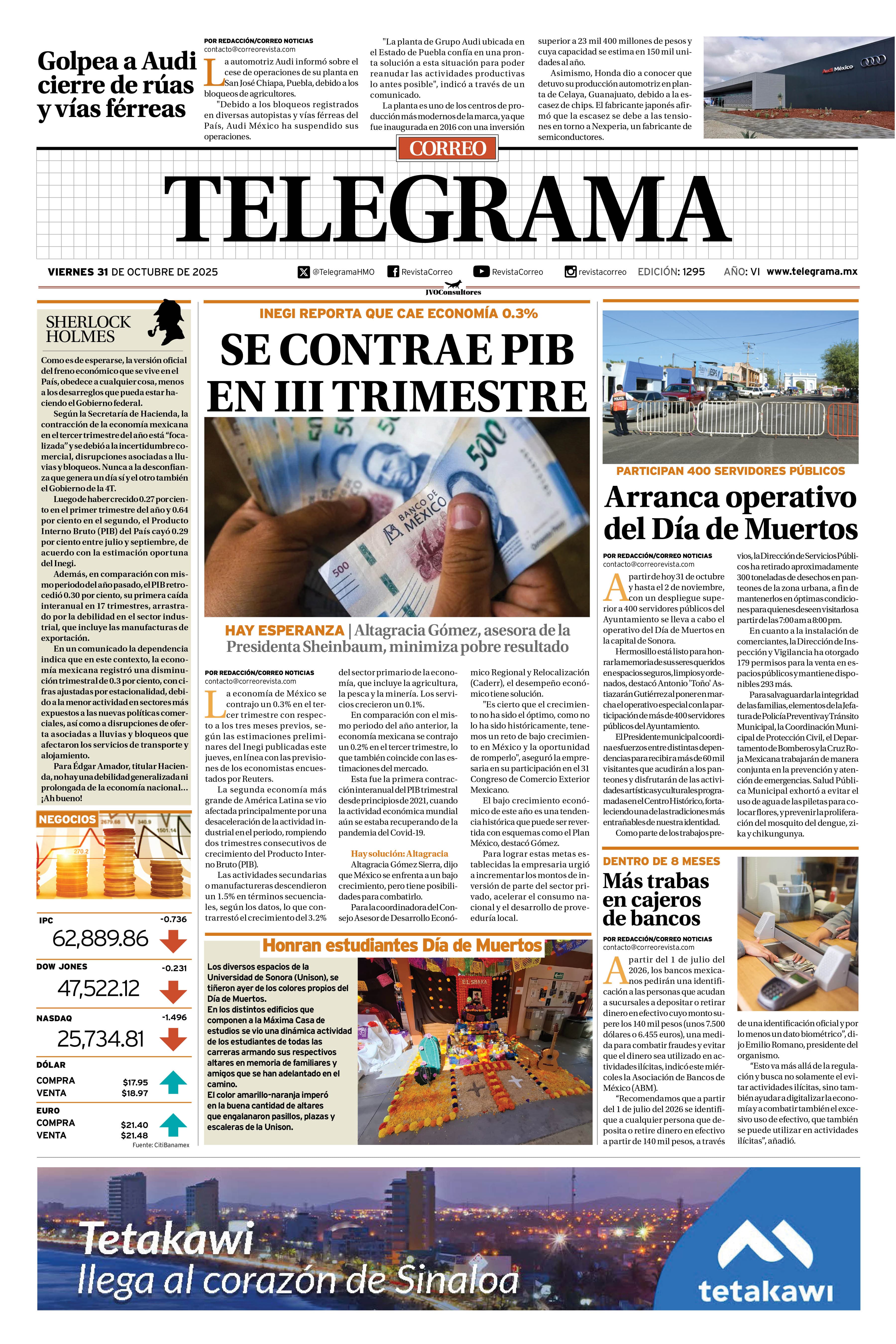 Portada de la edición TELEGRAMA 1295