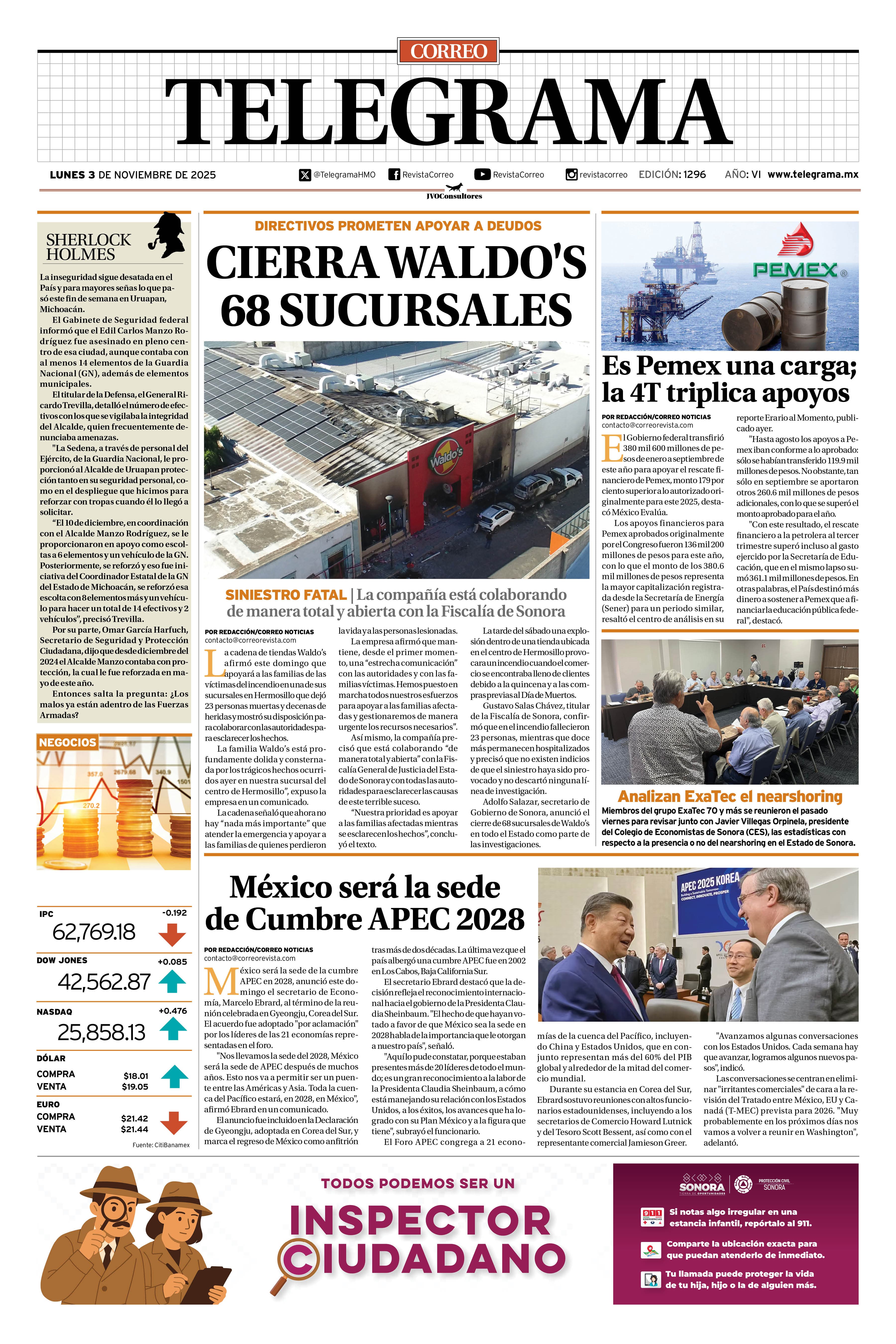 Portada de la edición TELEGRAMA 1296