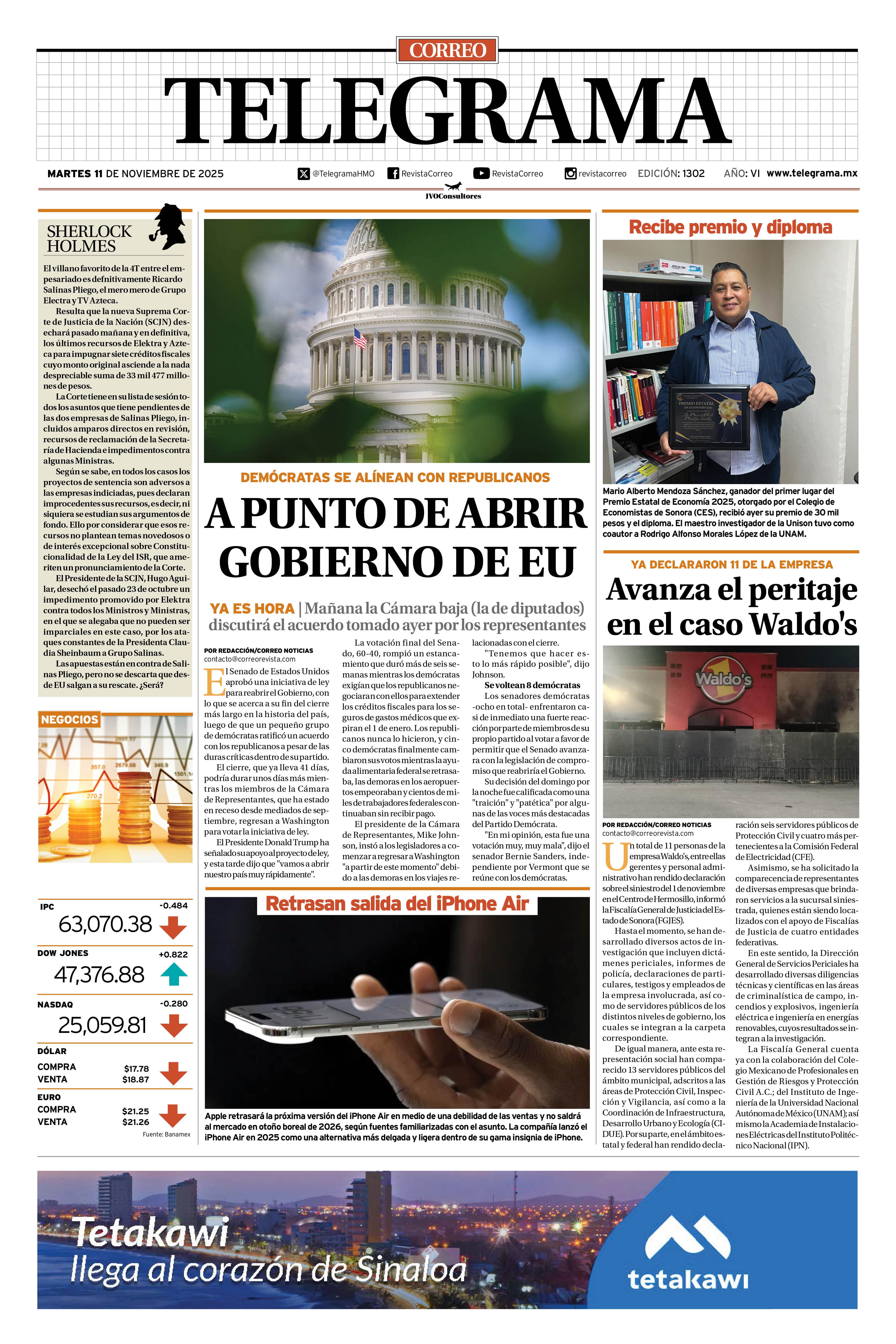 Portada de la edición TELEGRAMA 1302