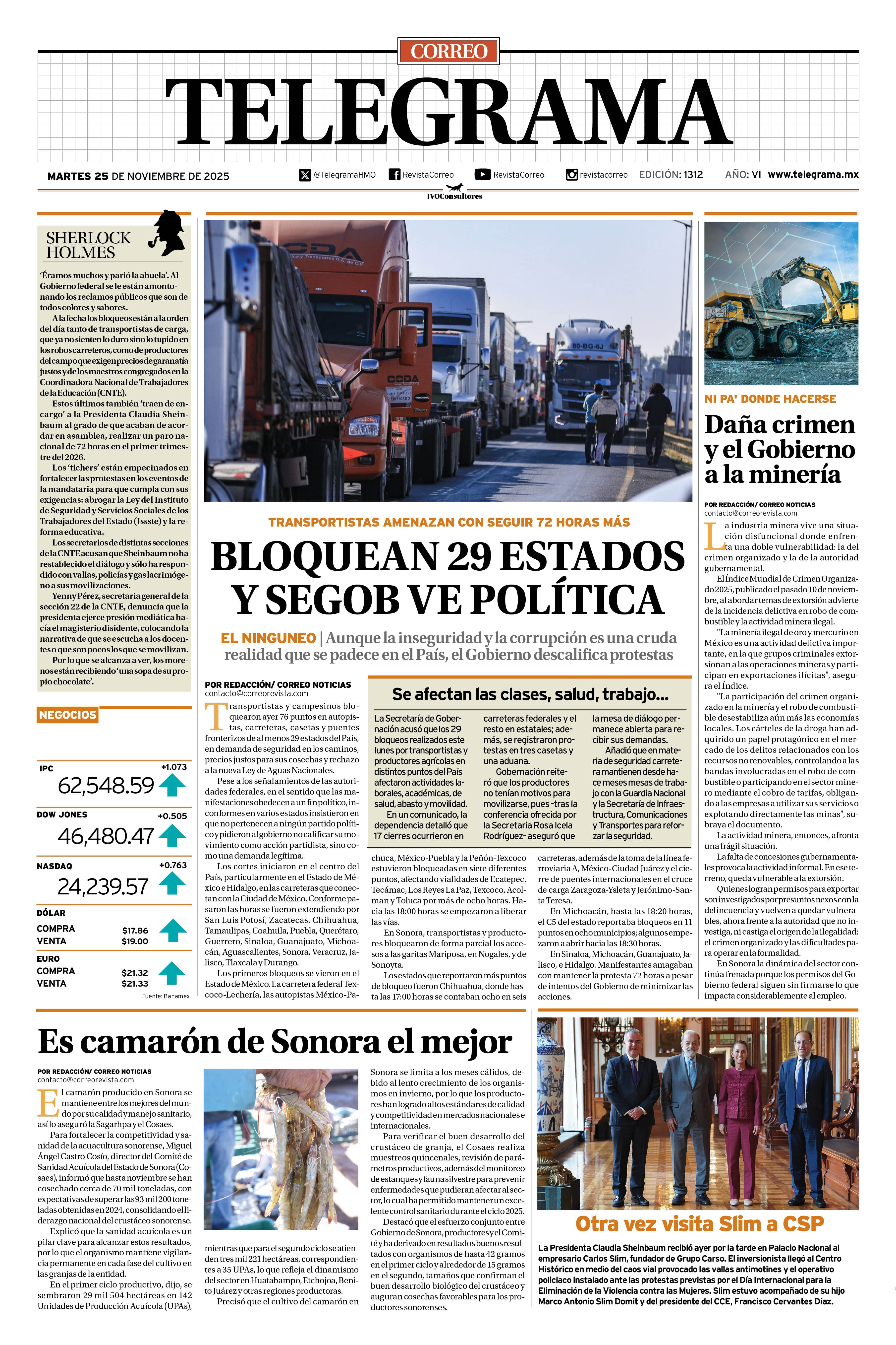 Portada de la edición TELEGRAMA 1312