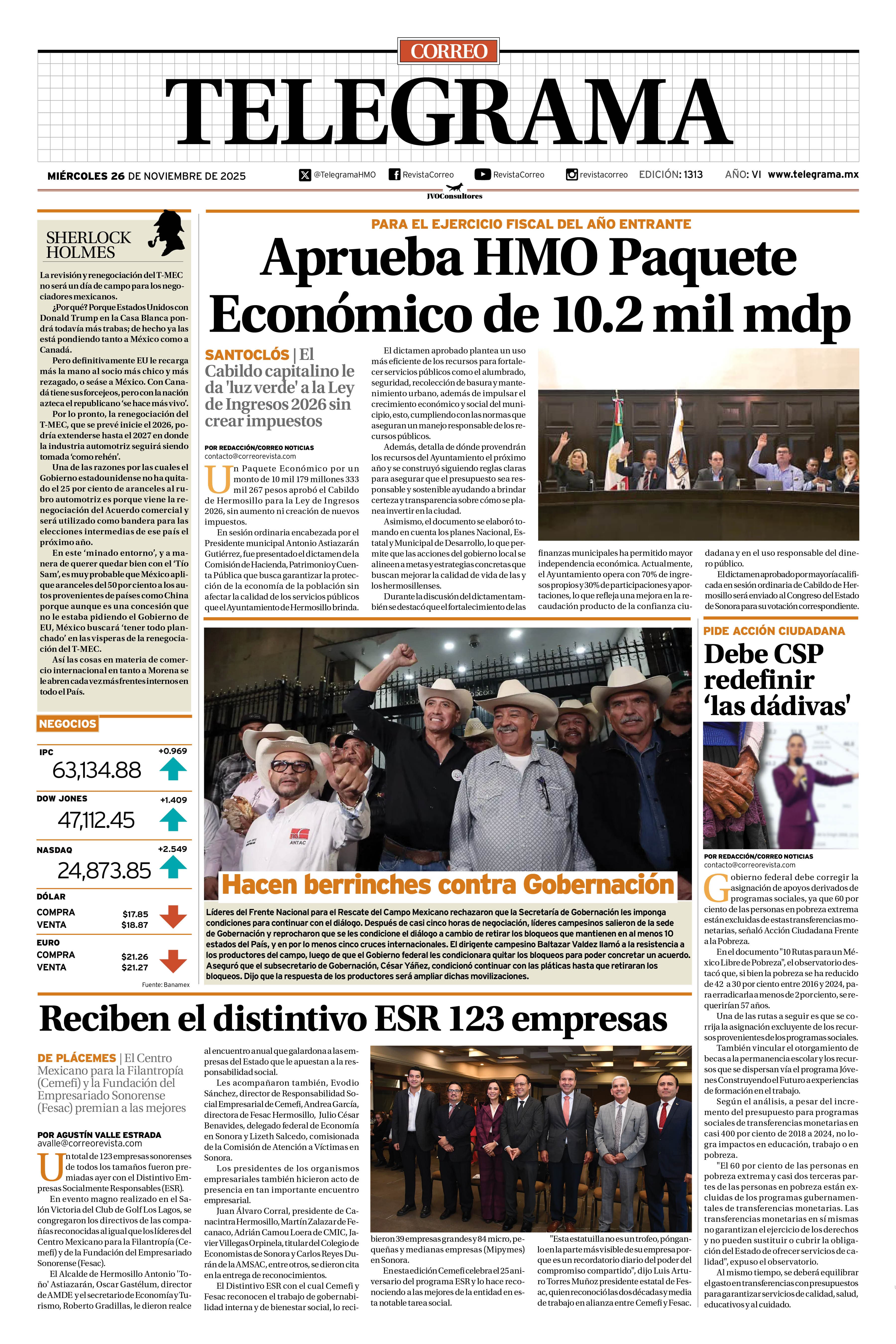 Portada de la edición TELEGRAMA 1313