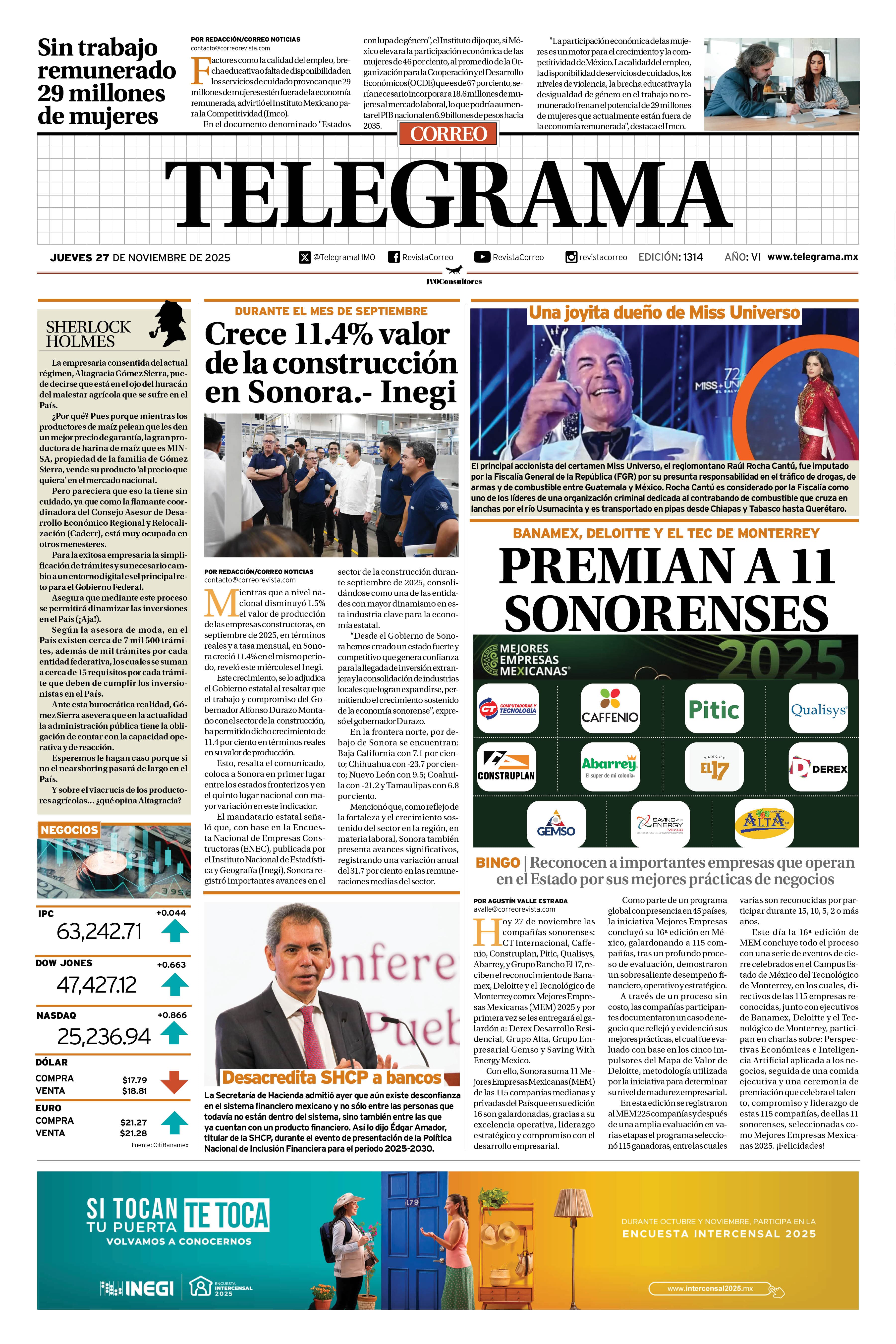 Portada de la edición TELEGRAMA 1314