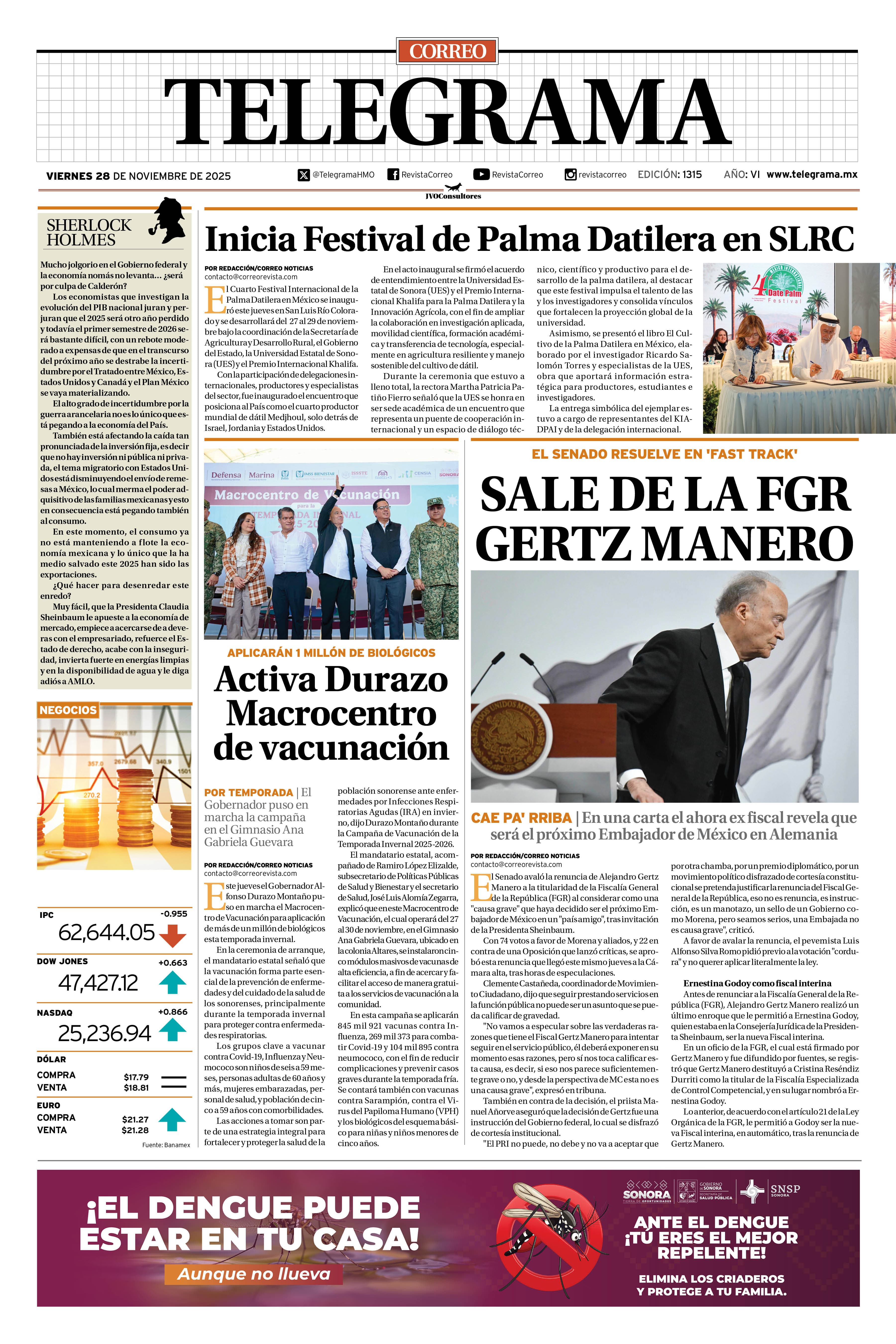 Portada de la edición TELEGRAMA 1315