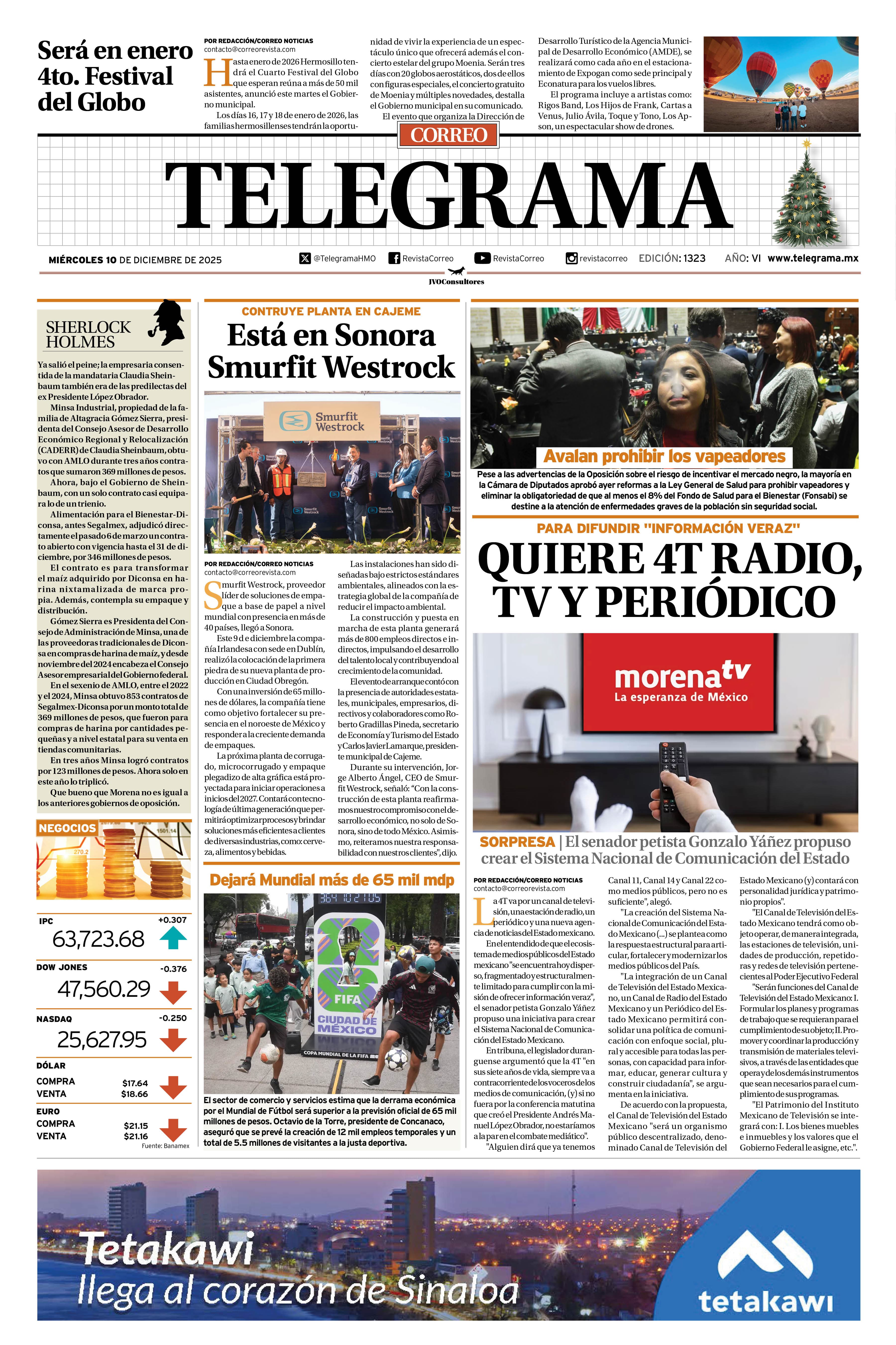 Portada de la edición TELEGRAMA 1323