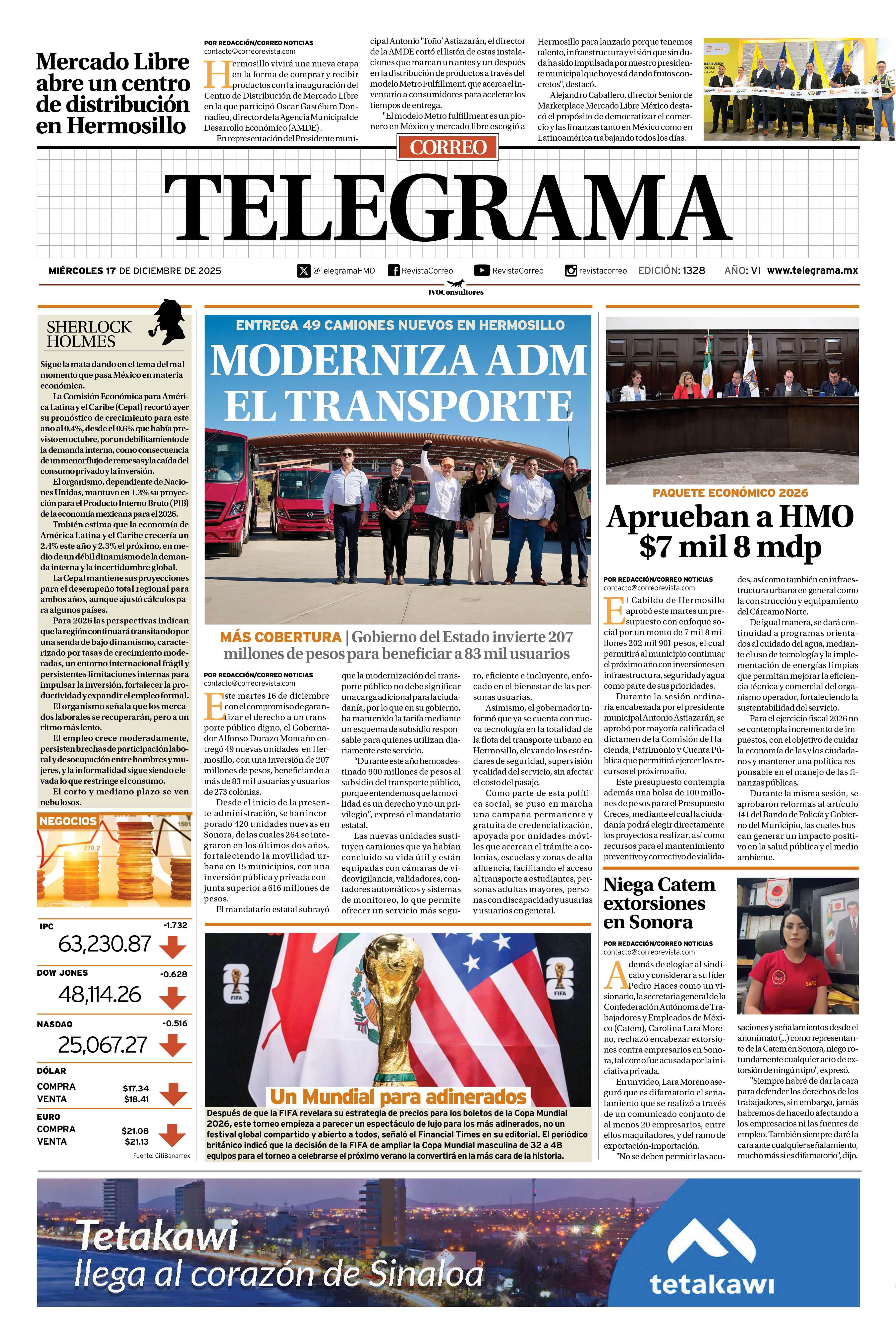 Portada de la edición TELEGRAMA 1328