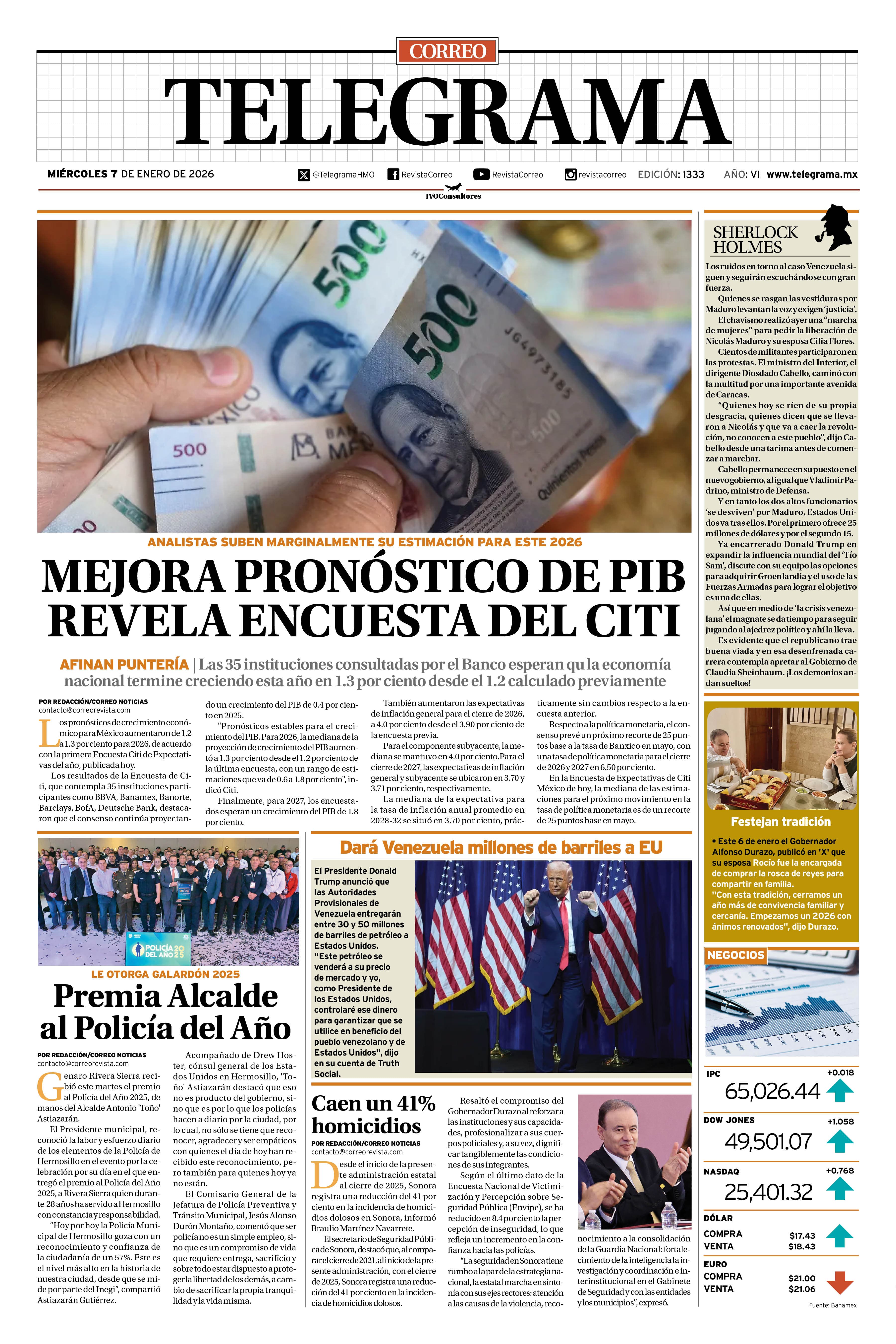 Portada de la edición TELEGRAMA 1333