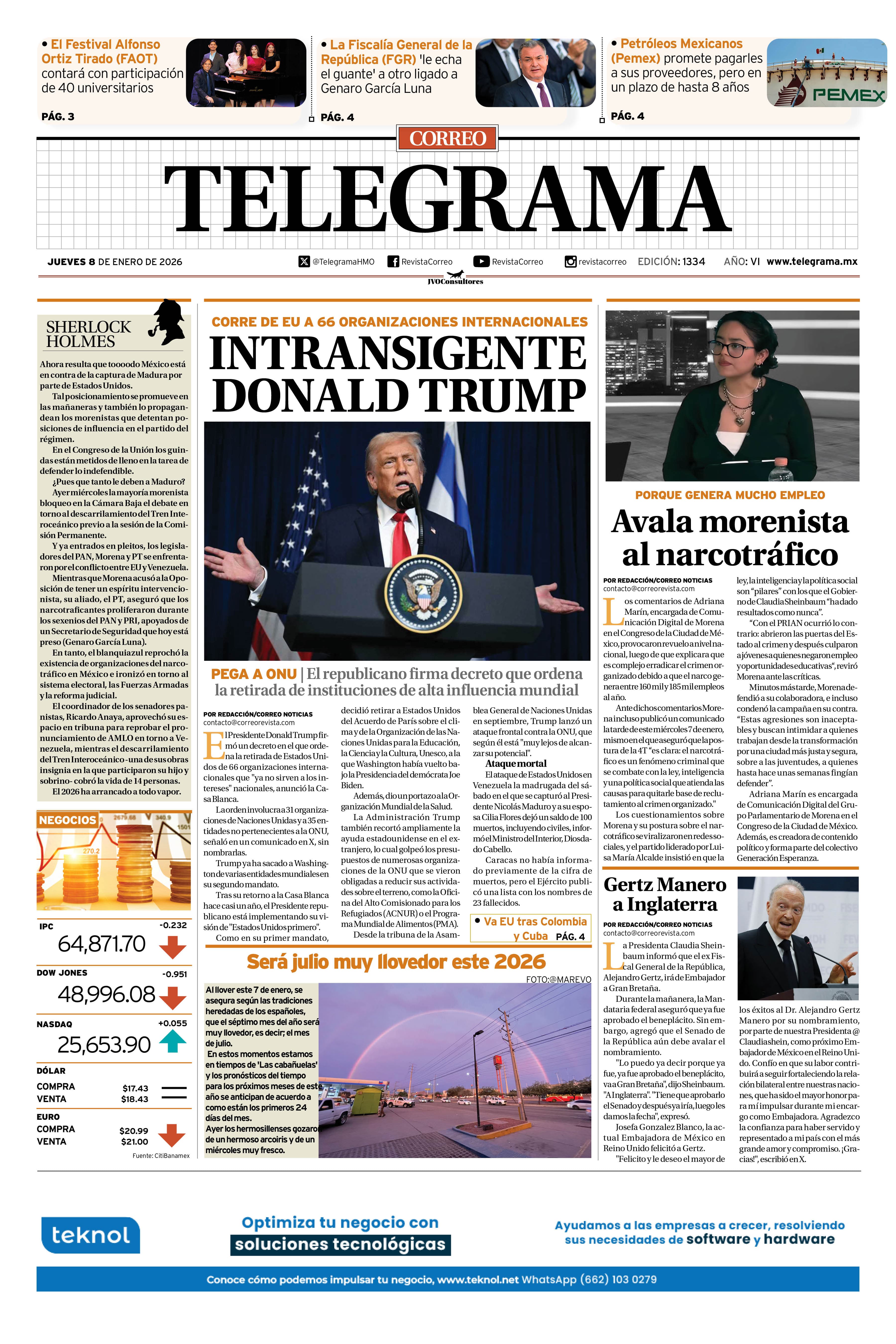 Portada de la edición TELEGRAMA 1334