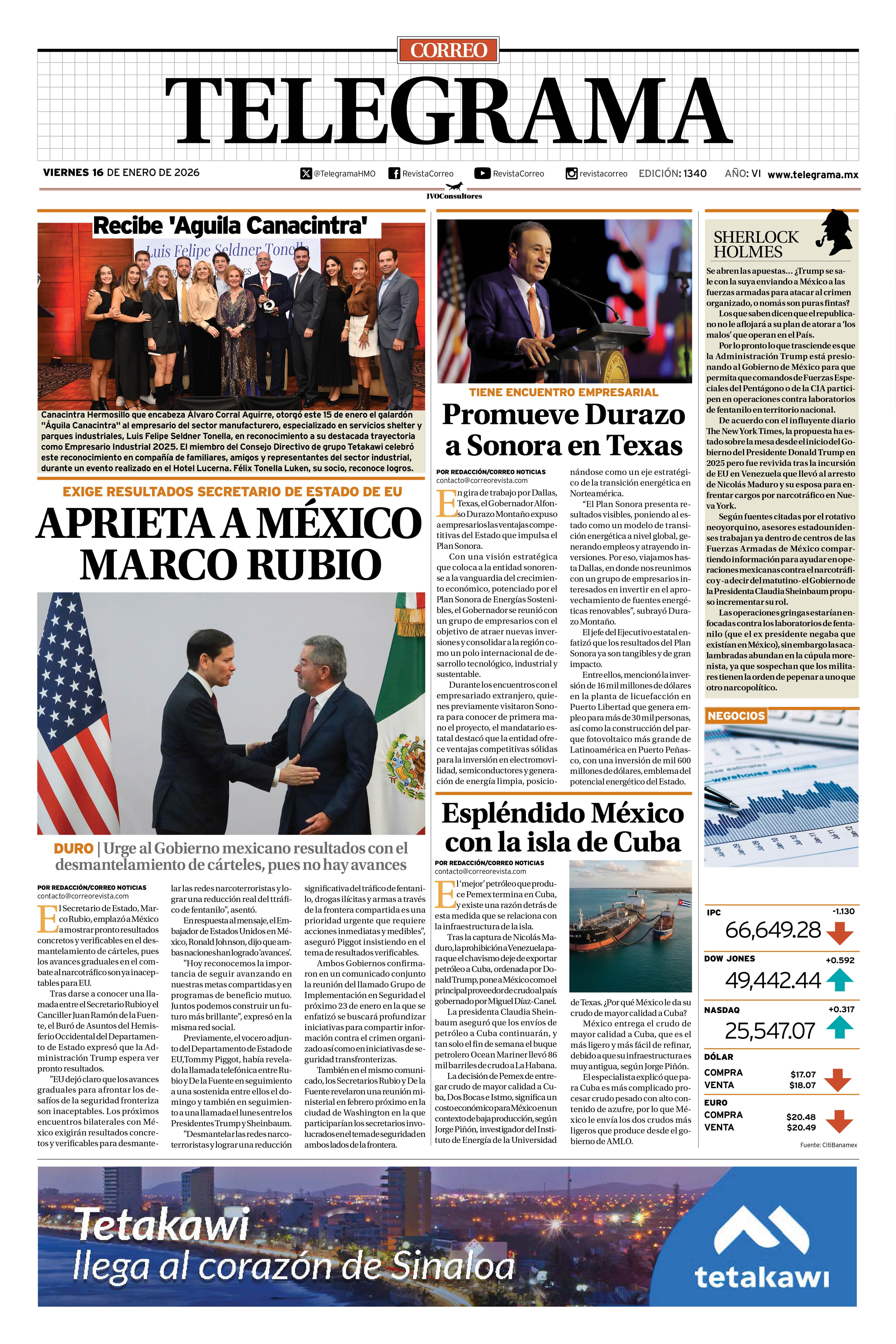 Portada de la edición TELEGRAMA 1340