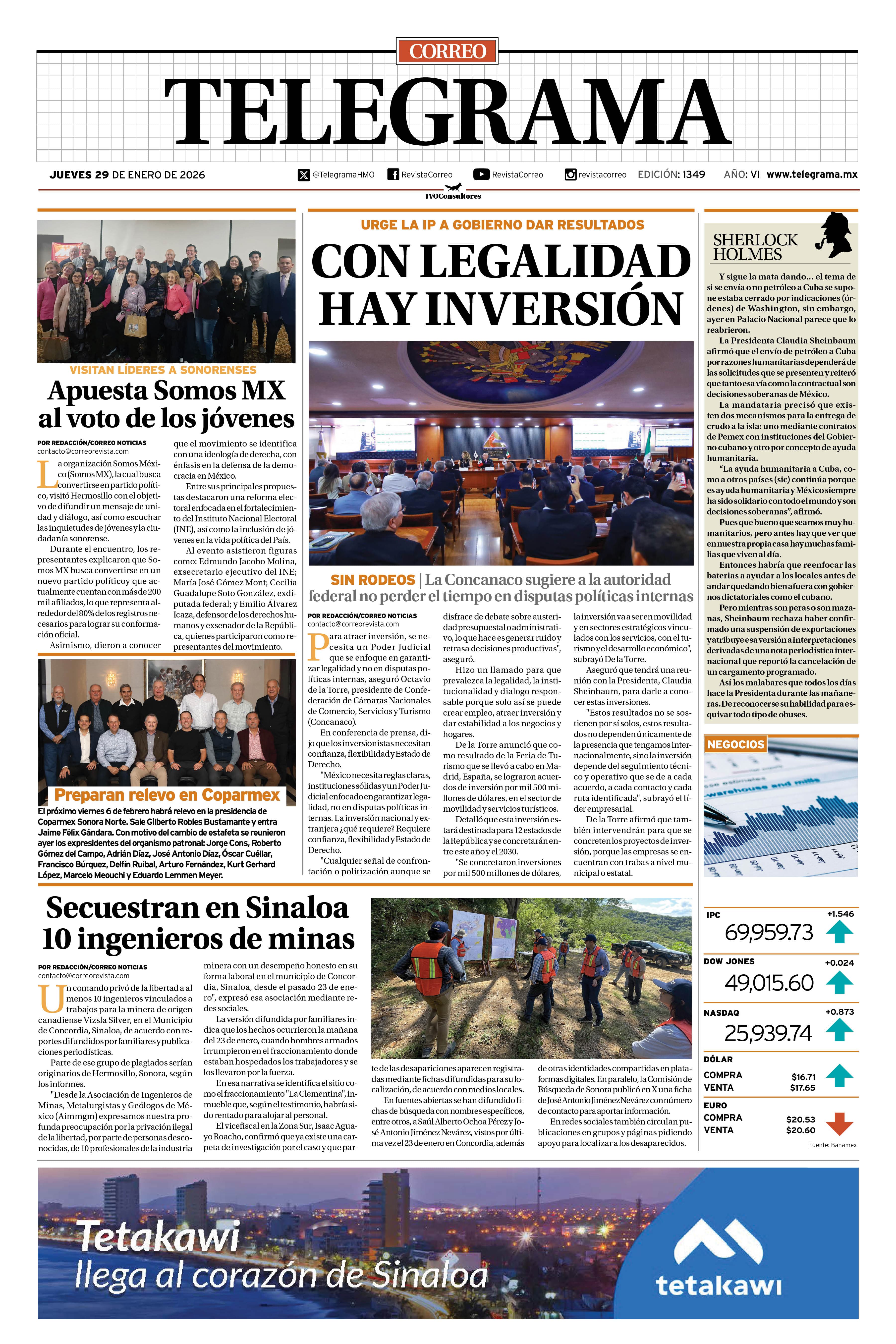 Portada de la edición TELEGRAMA 1349