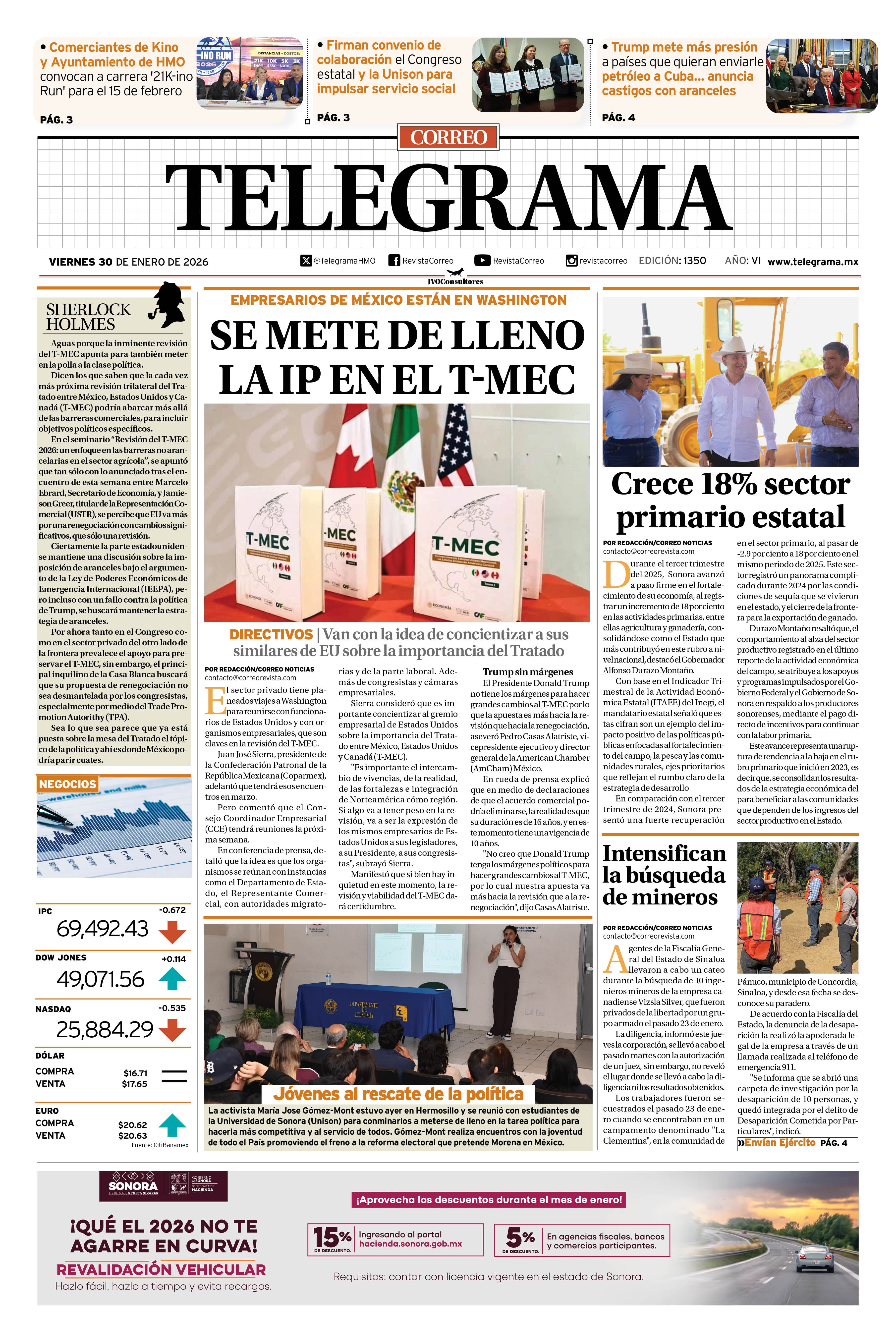 Portada de la edición TELEGRAMA 1350