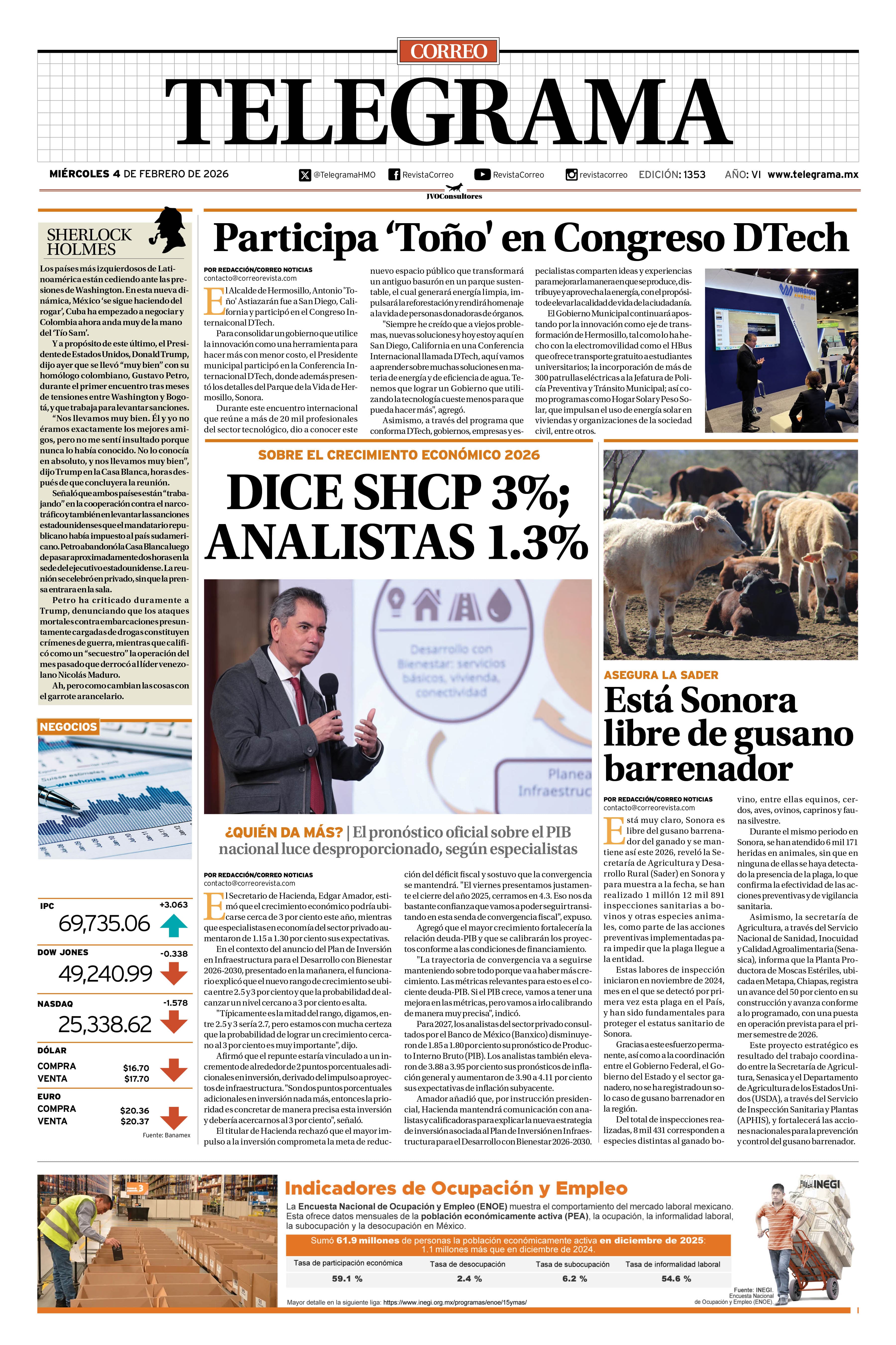 Portada de la edición TELEGRAMA 1353