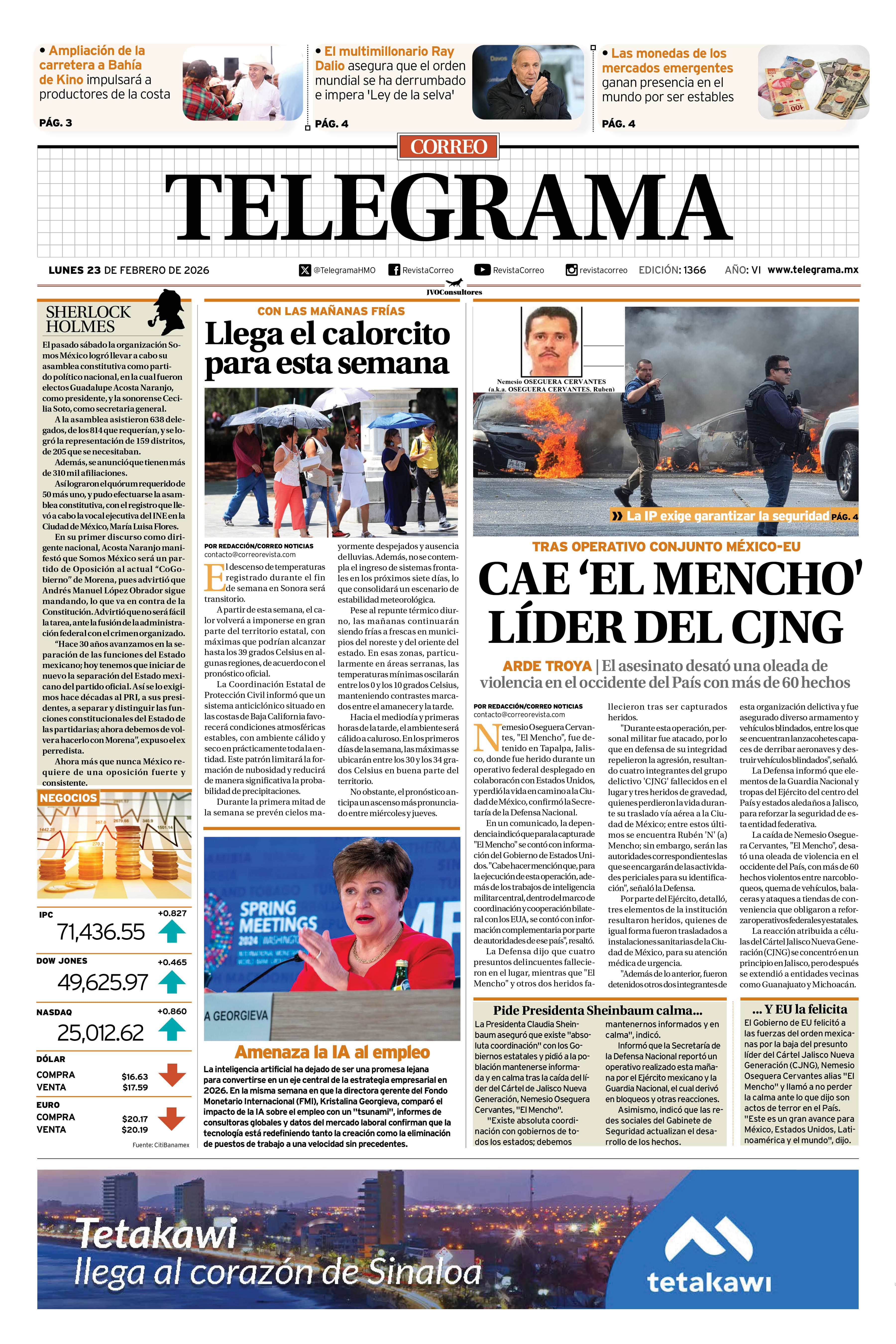 Portada de la edición TELEGRAMA 1366