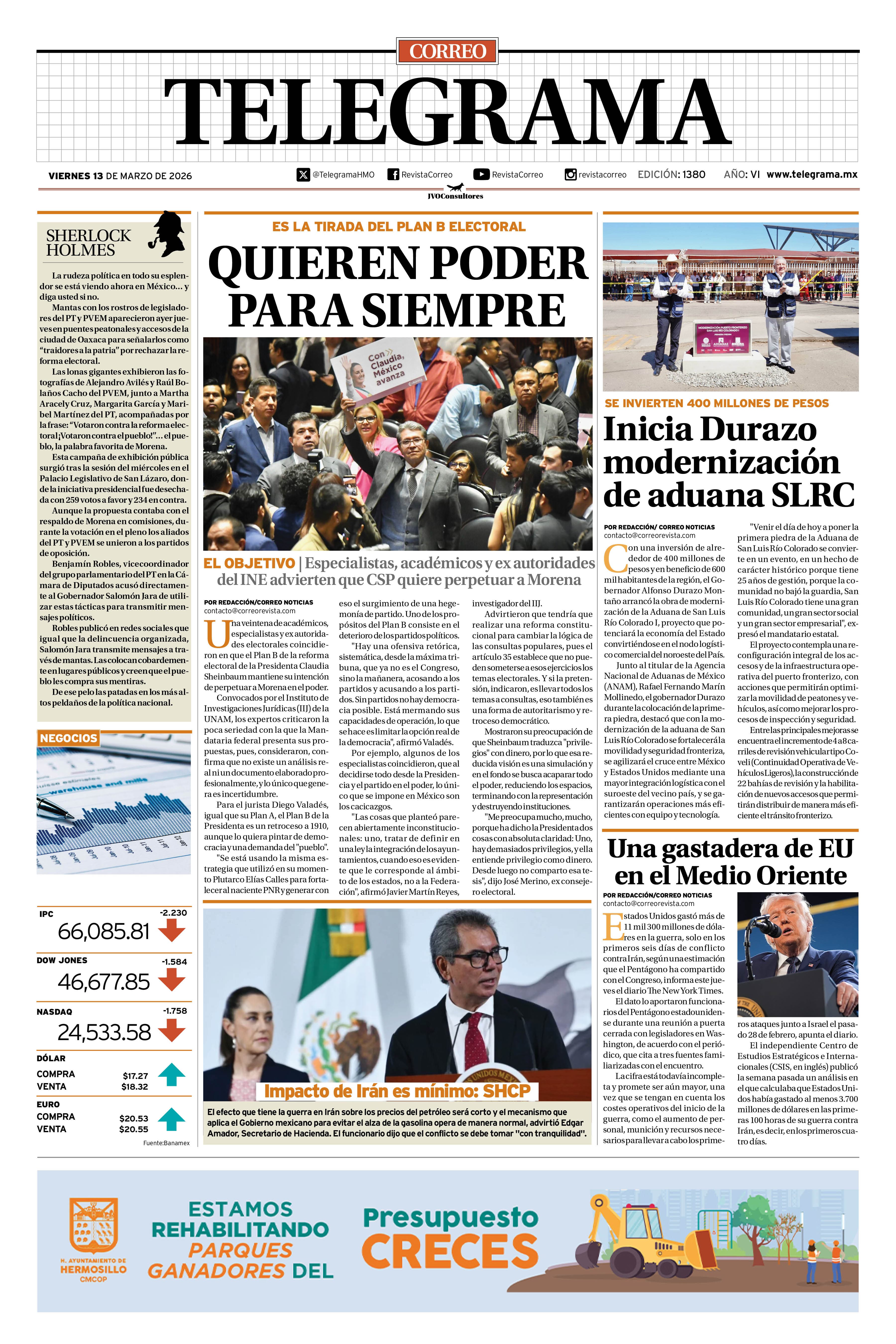 Portada de la edición TELEGRAMA 1380