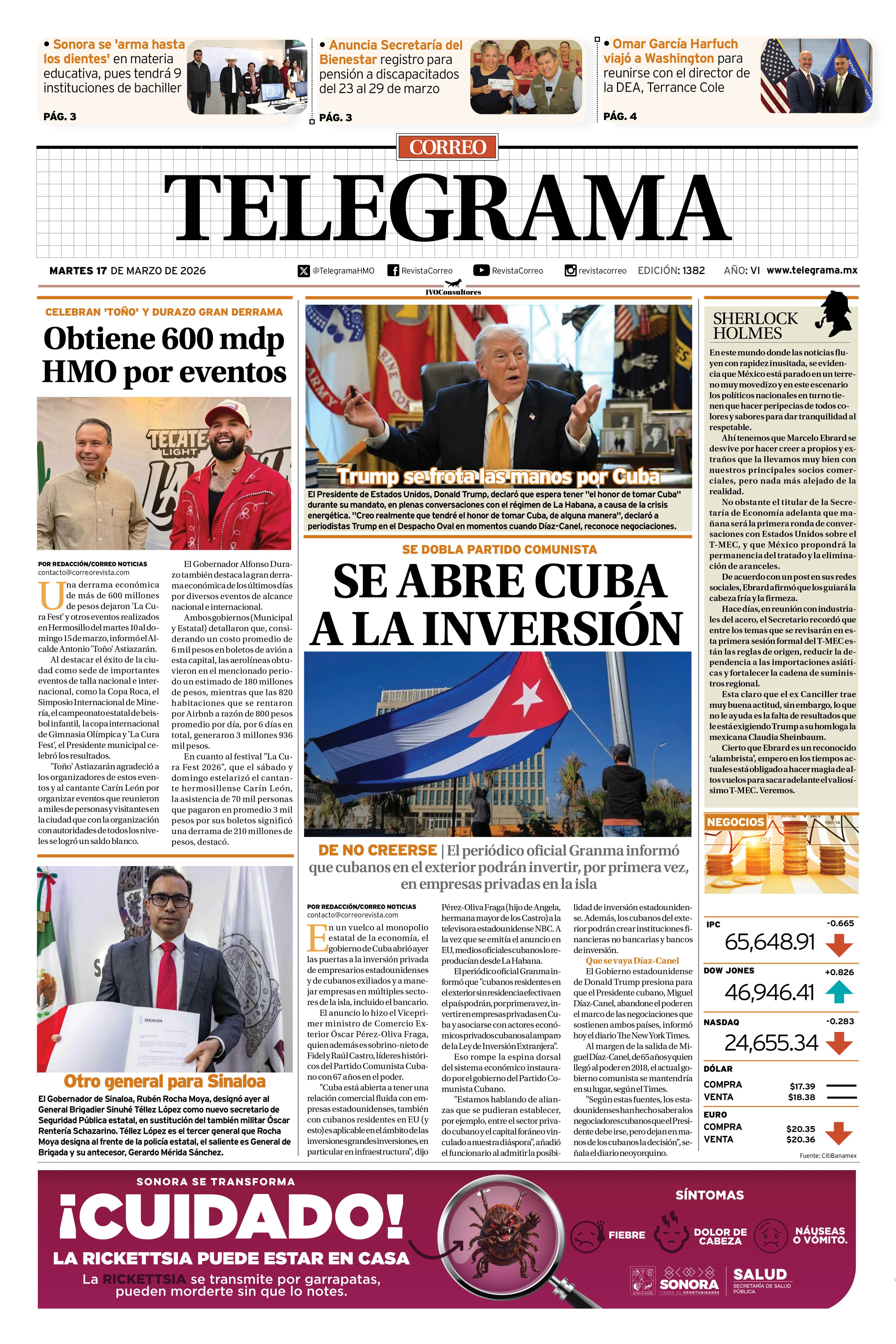Portada de la edición TELEGRAMA 1382