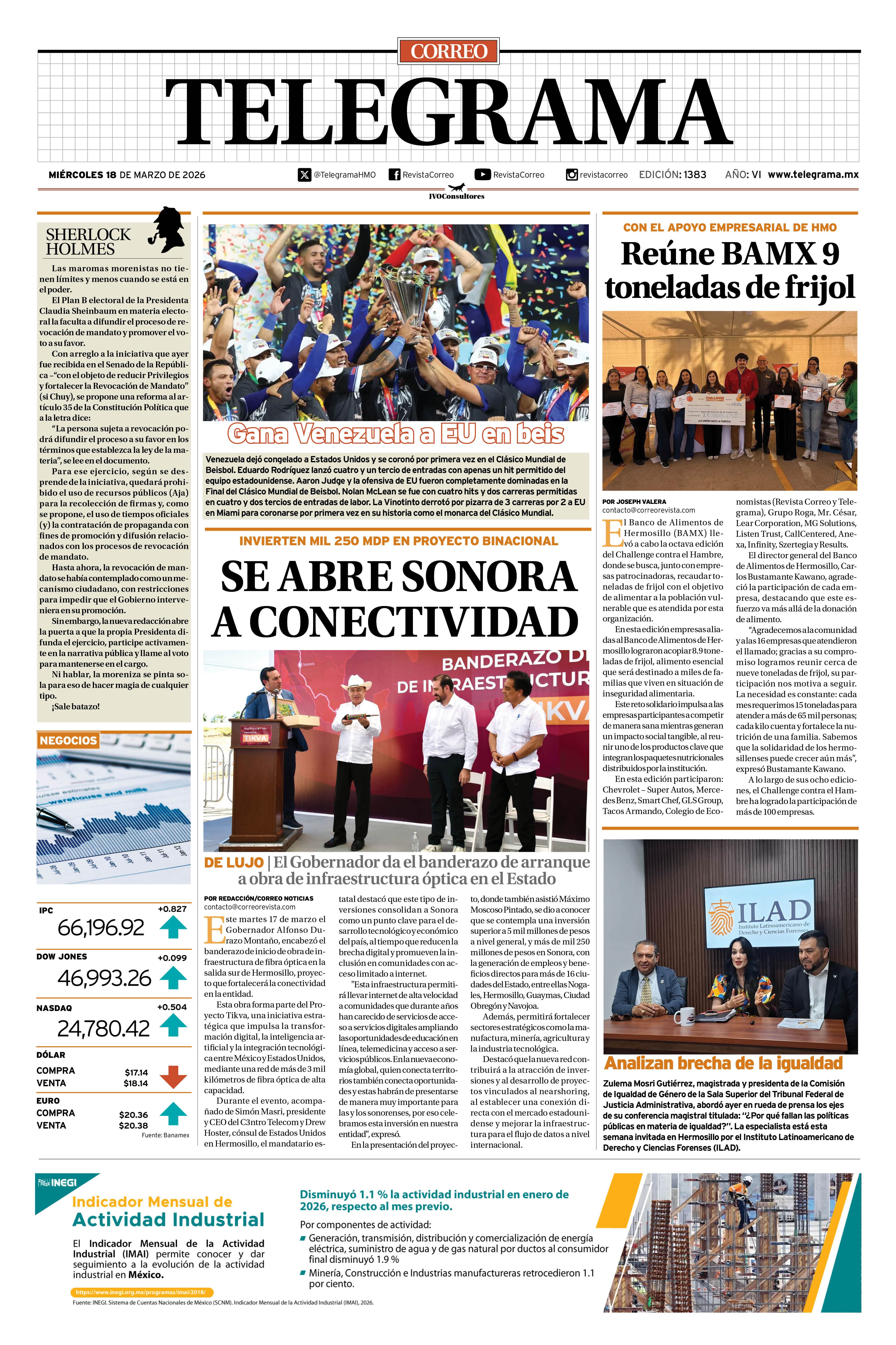 Portada de la edición TELEGRAMA 1383