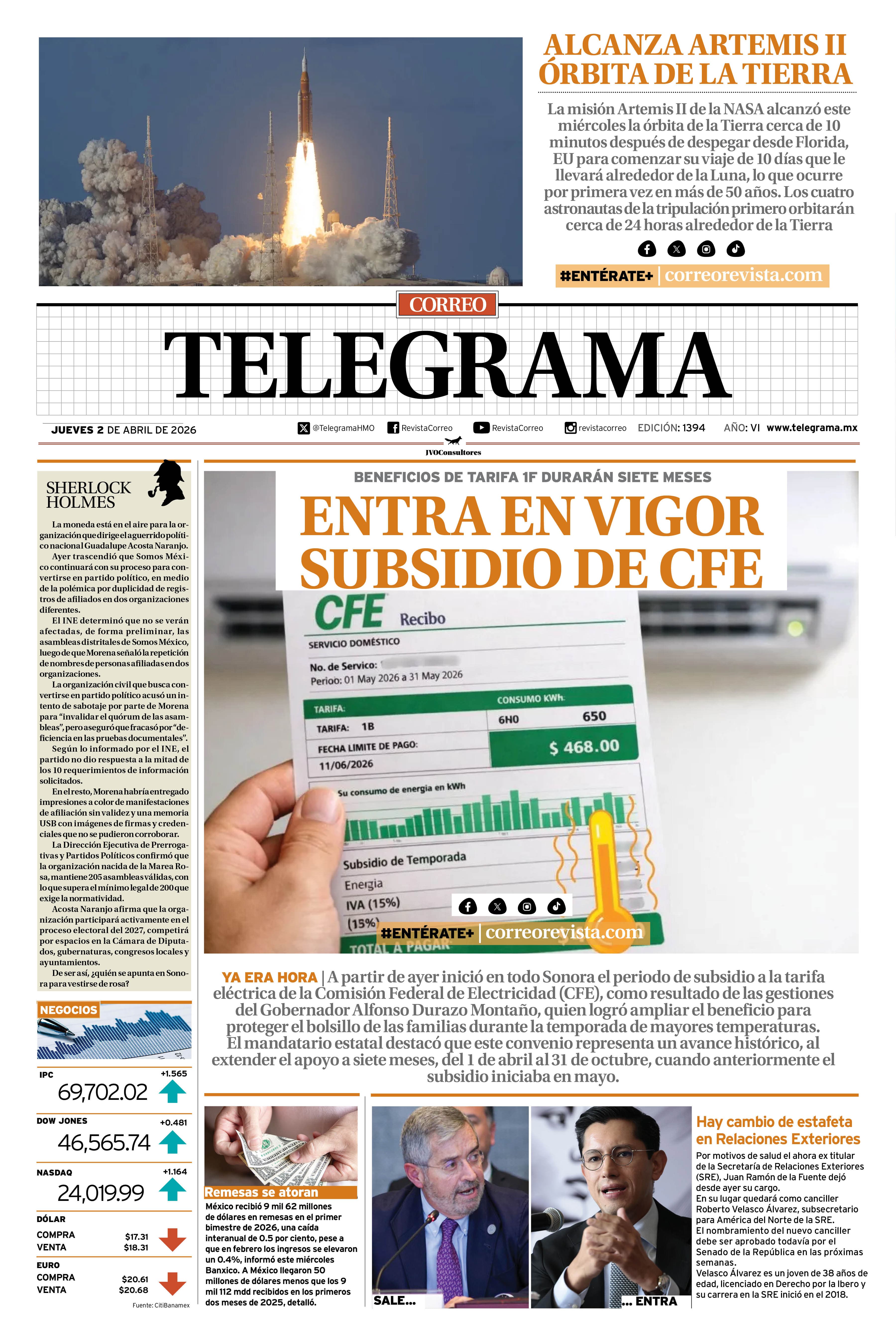 Portada de la edición TELEGRAMA 1394