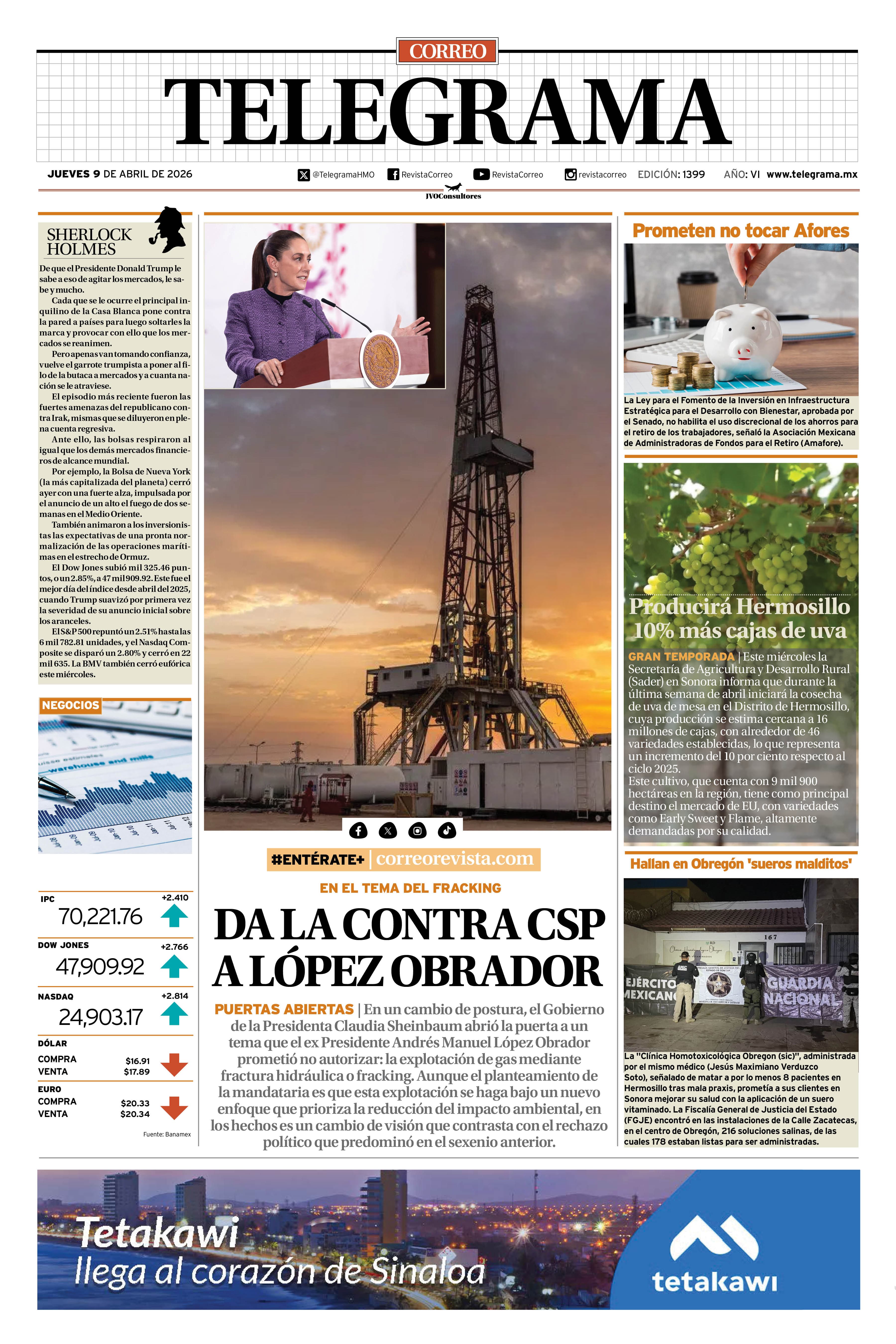 Portada de la edición TELEGRAMA 1399