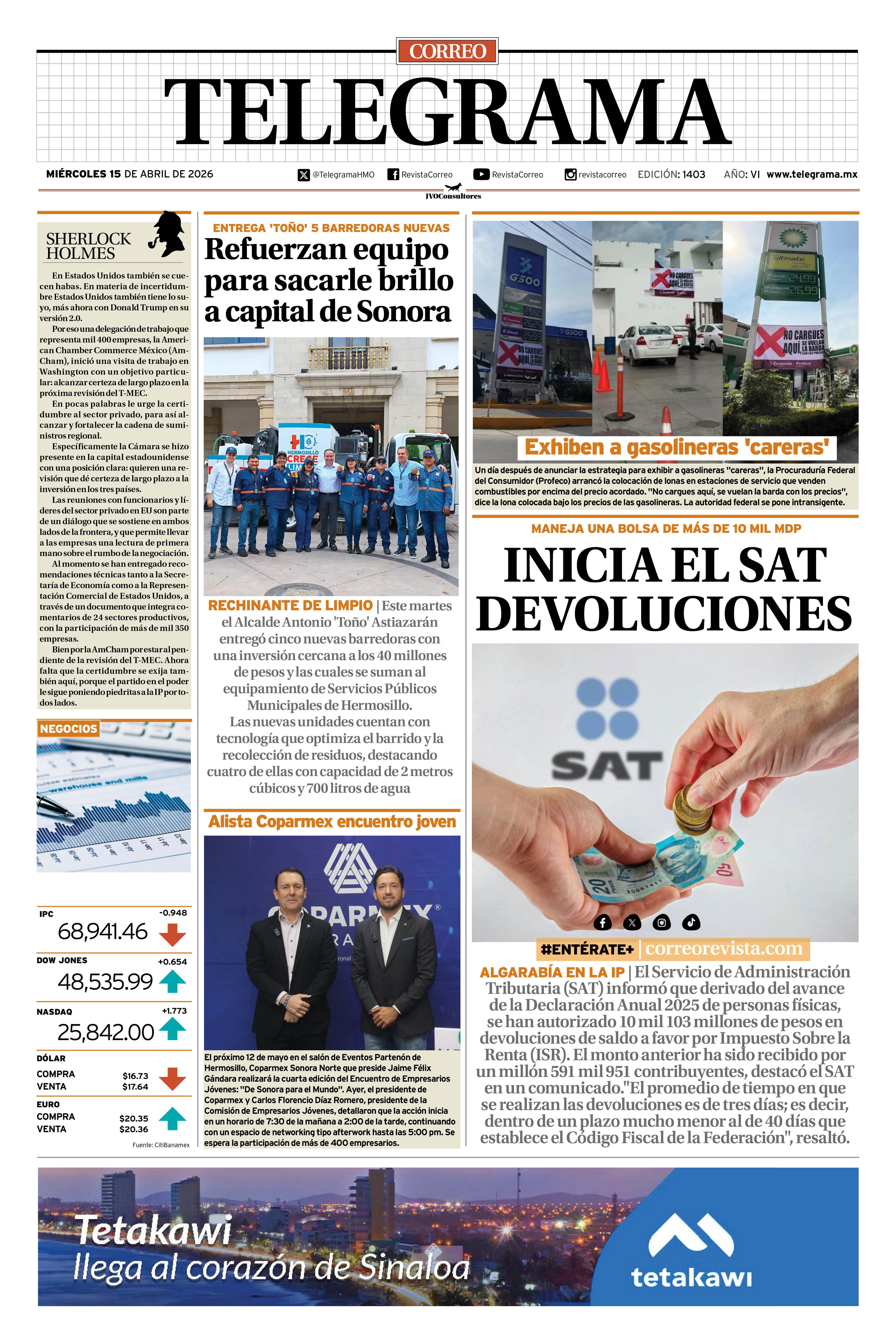 Portada de la edición TELEGRAMA 1403