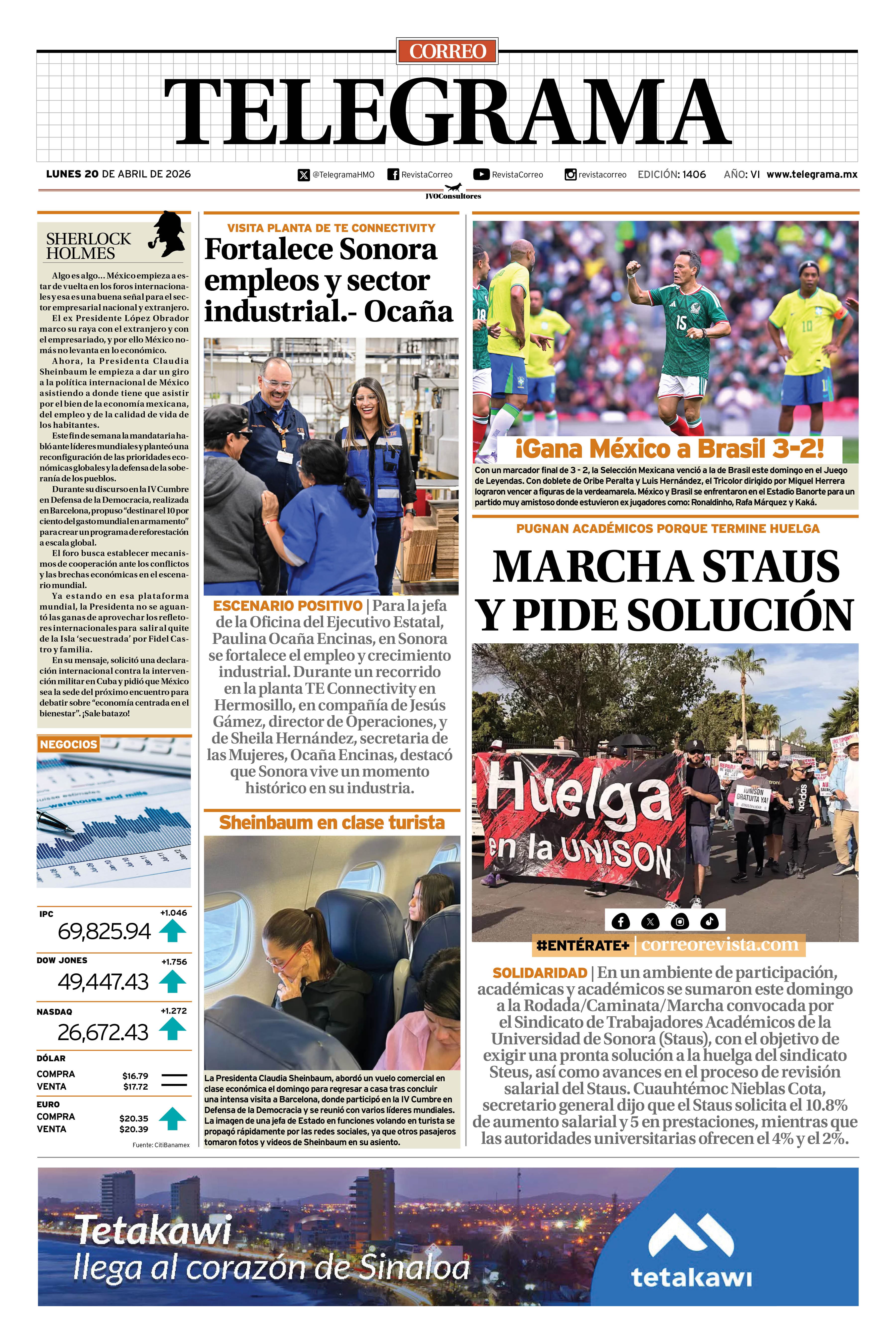 Portada de la edición TELEGRAMA 1406