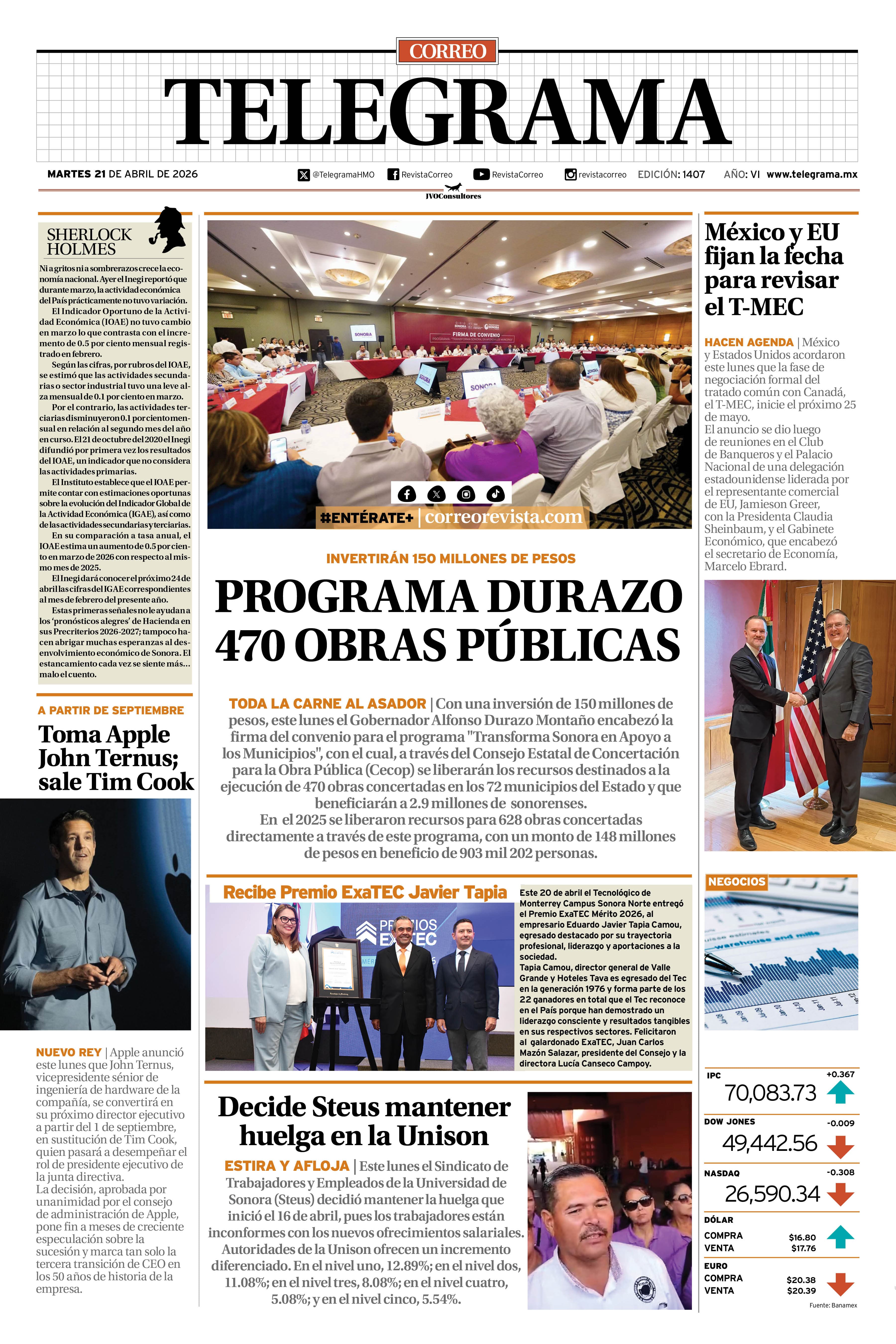 Portada de la edición TELEGRAMA 1407