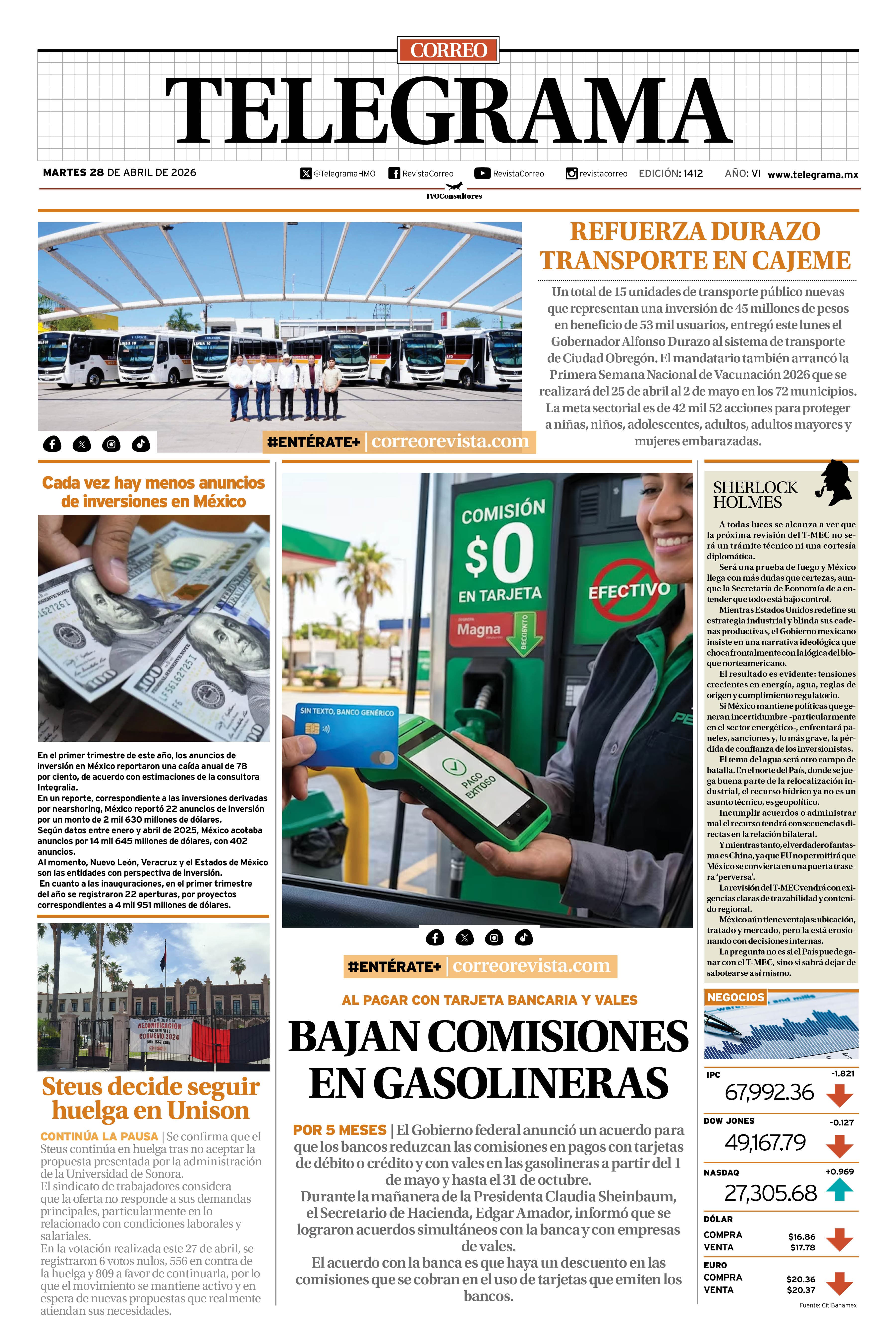 Portada de la edición TELEGRAMA 1412