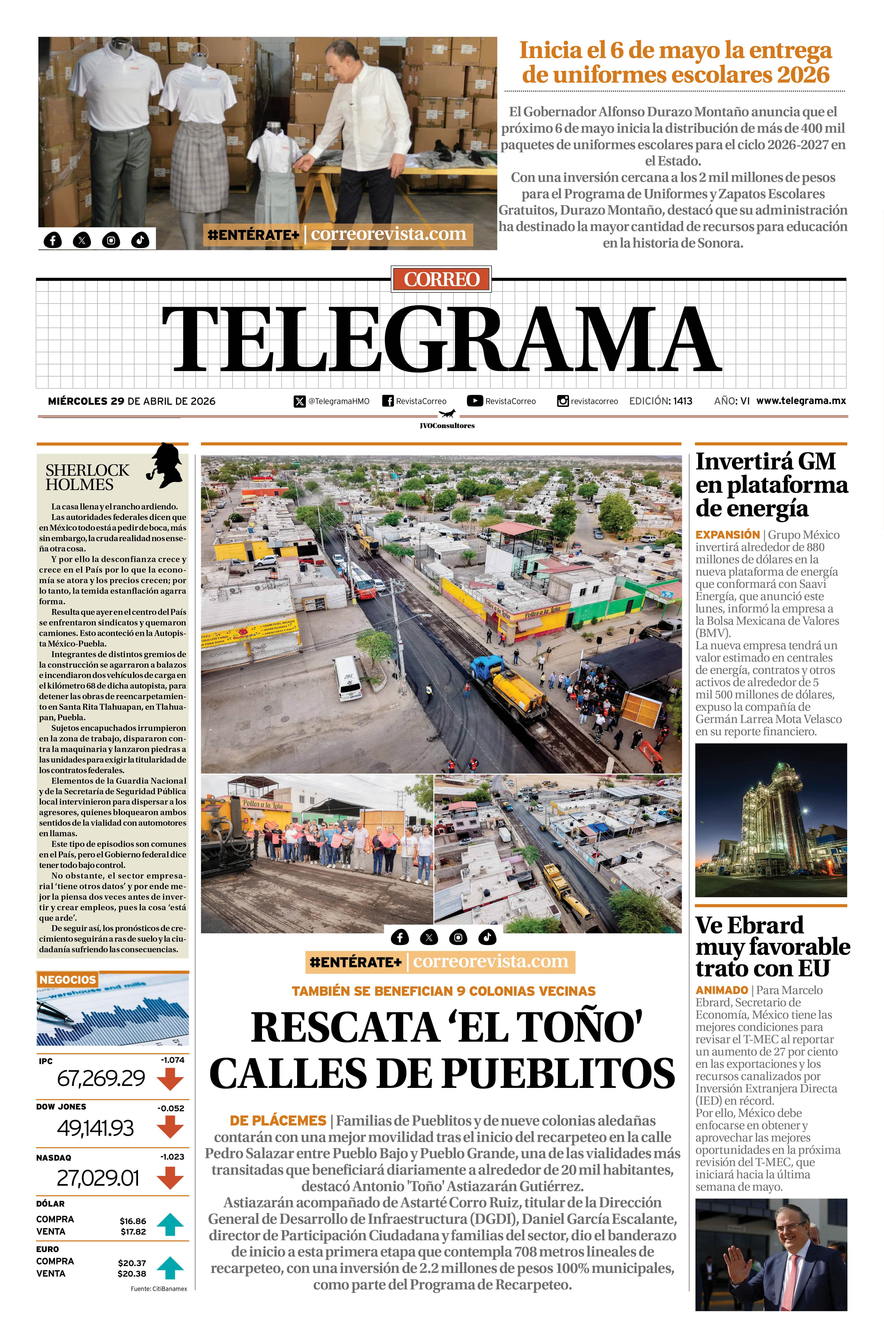 Portada de la edición TELEGRAMA 1413
