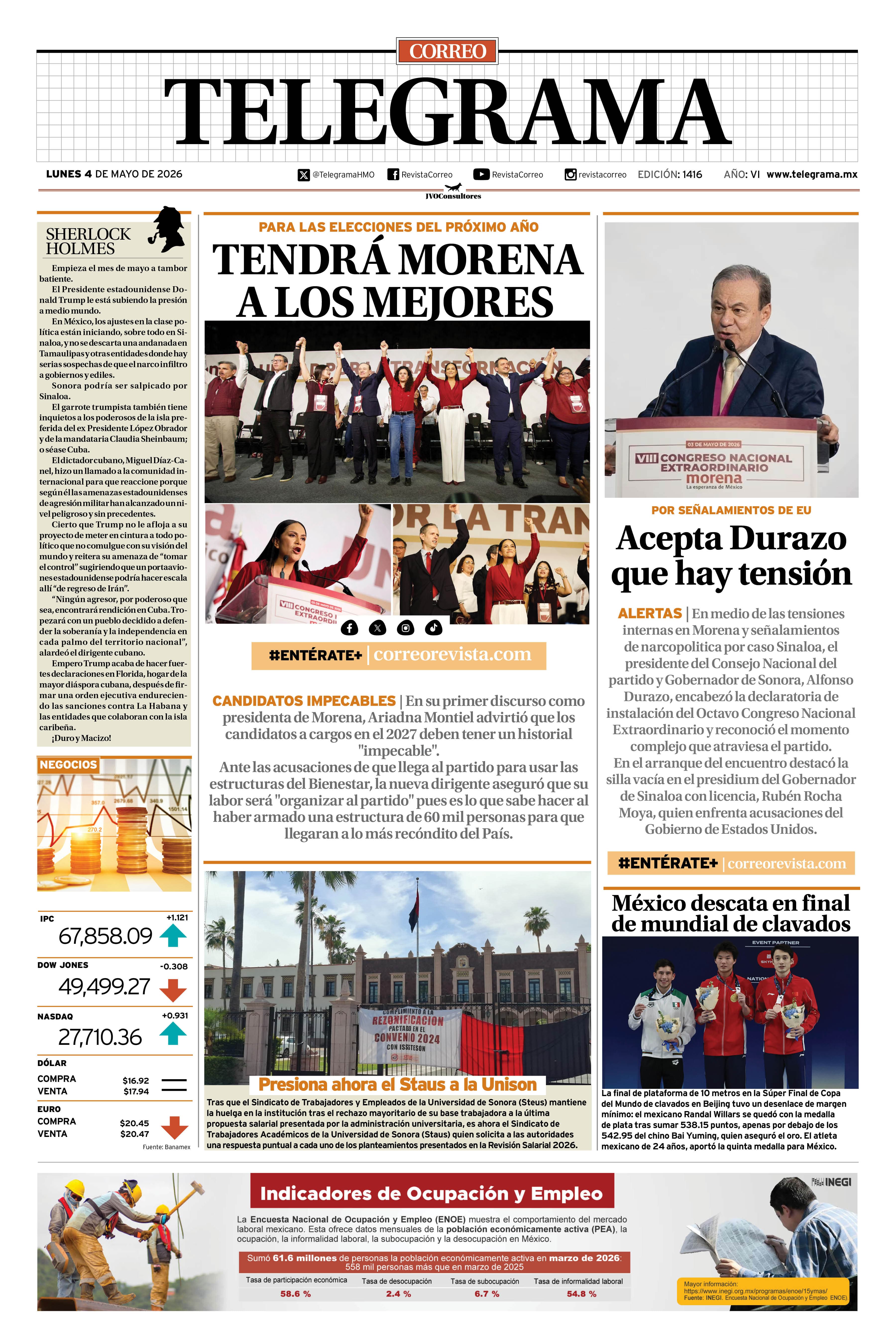 Portada de la edición TELEGRAMA 1416