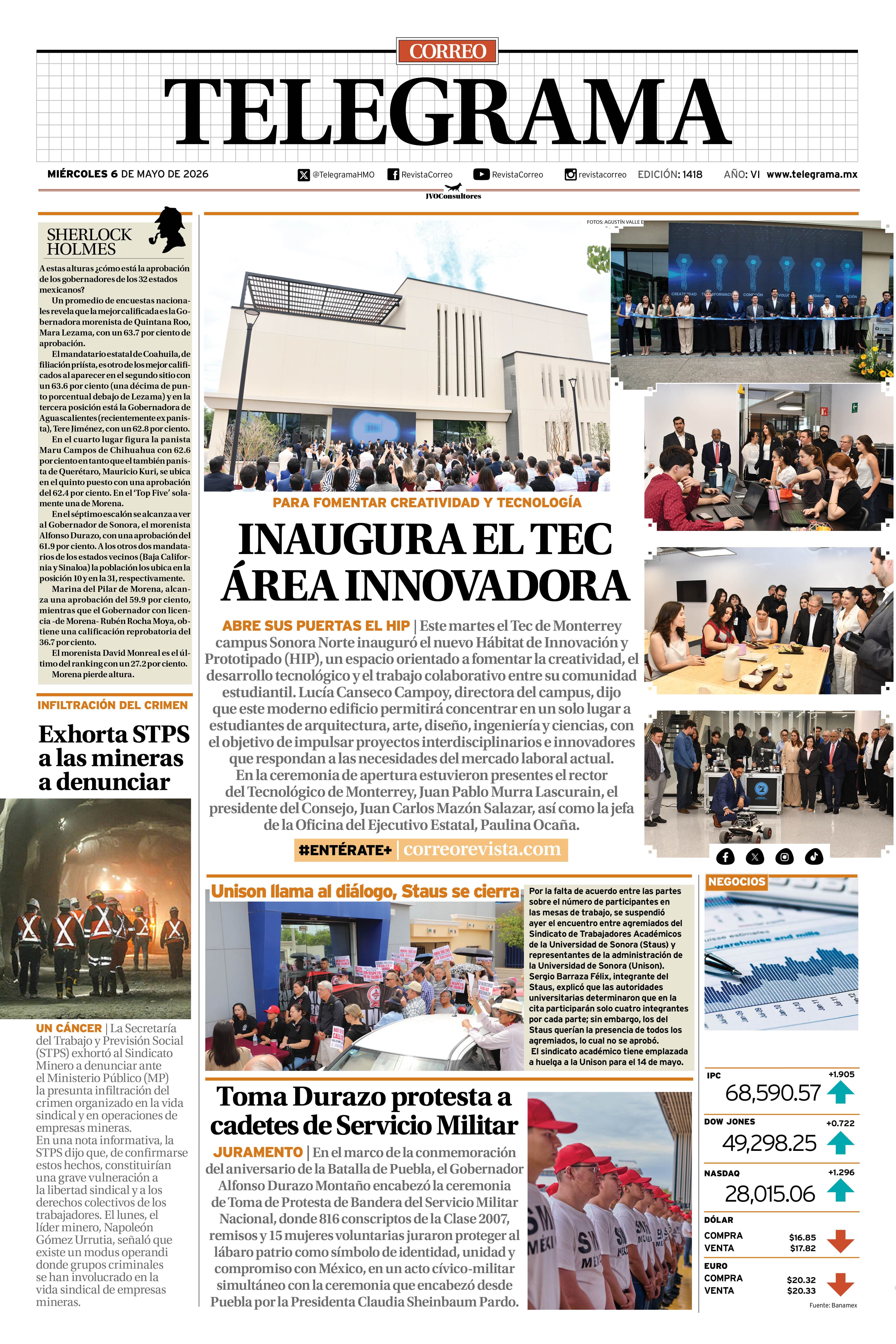 Portada de la edición TELEGRAMA 1418