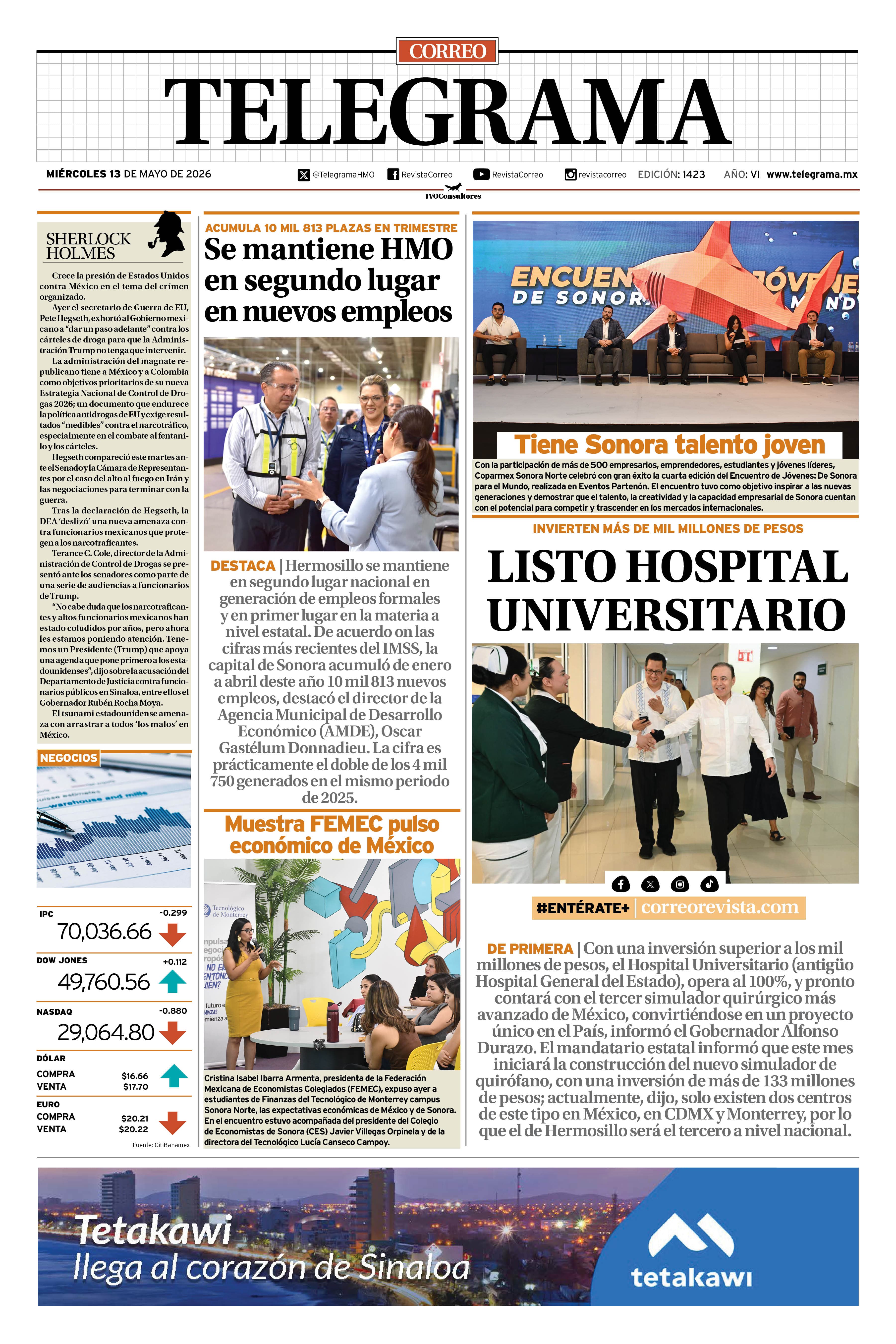 Portada de la edición TELEGRAMA 1423