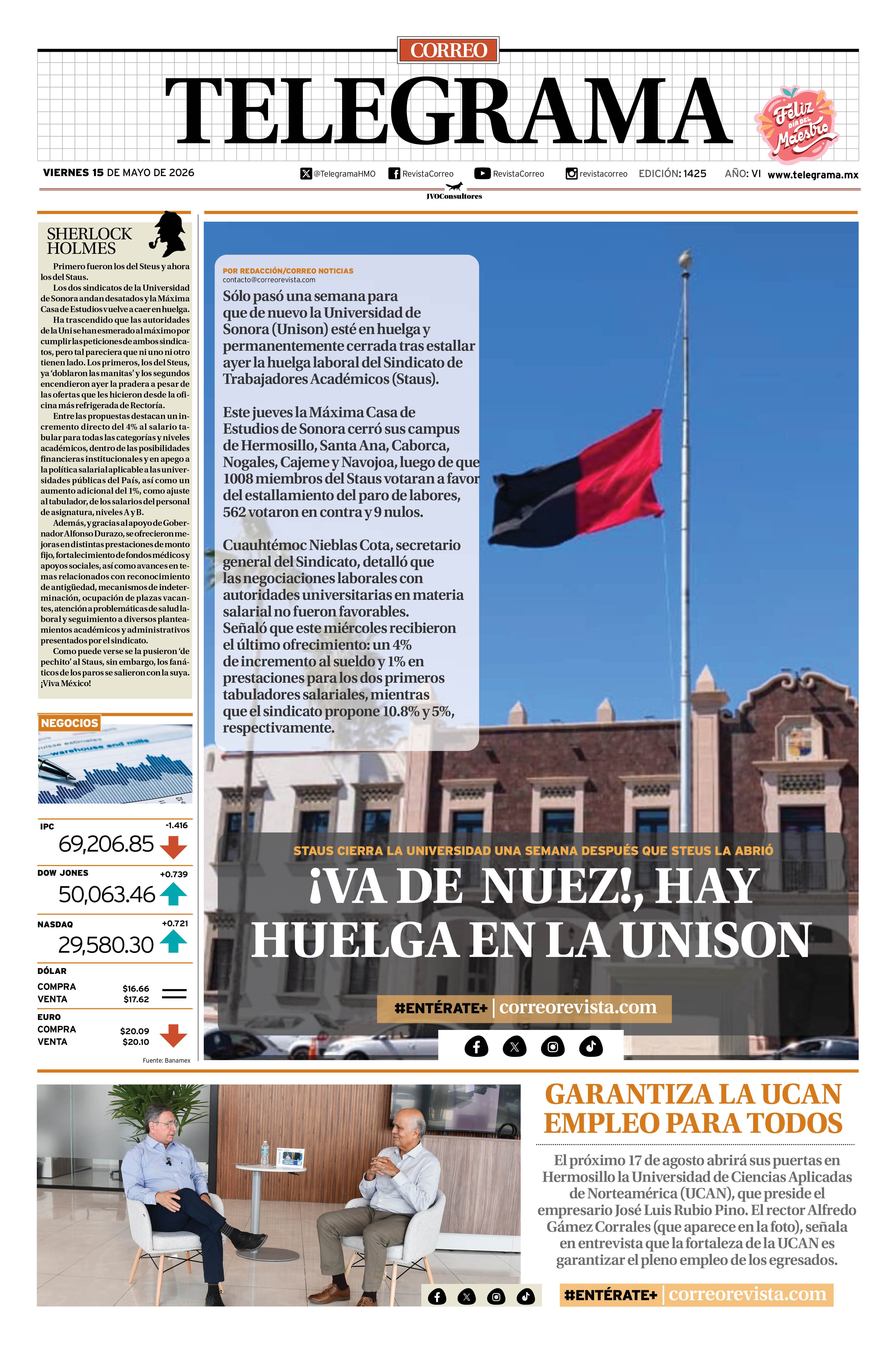 Portada de la edición TELEGRAMA 1425