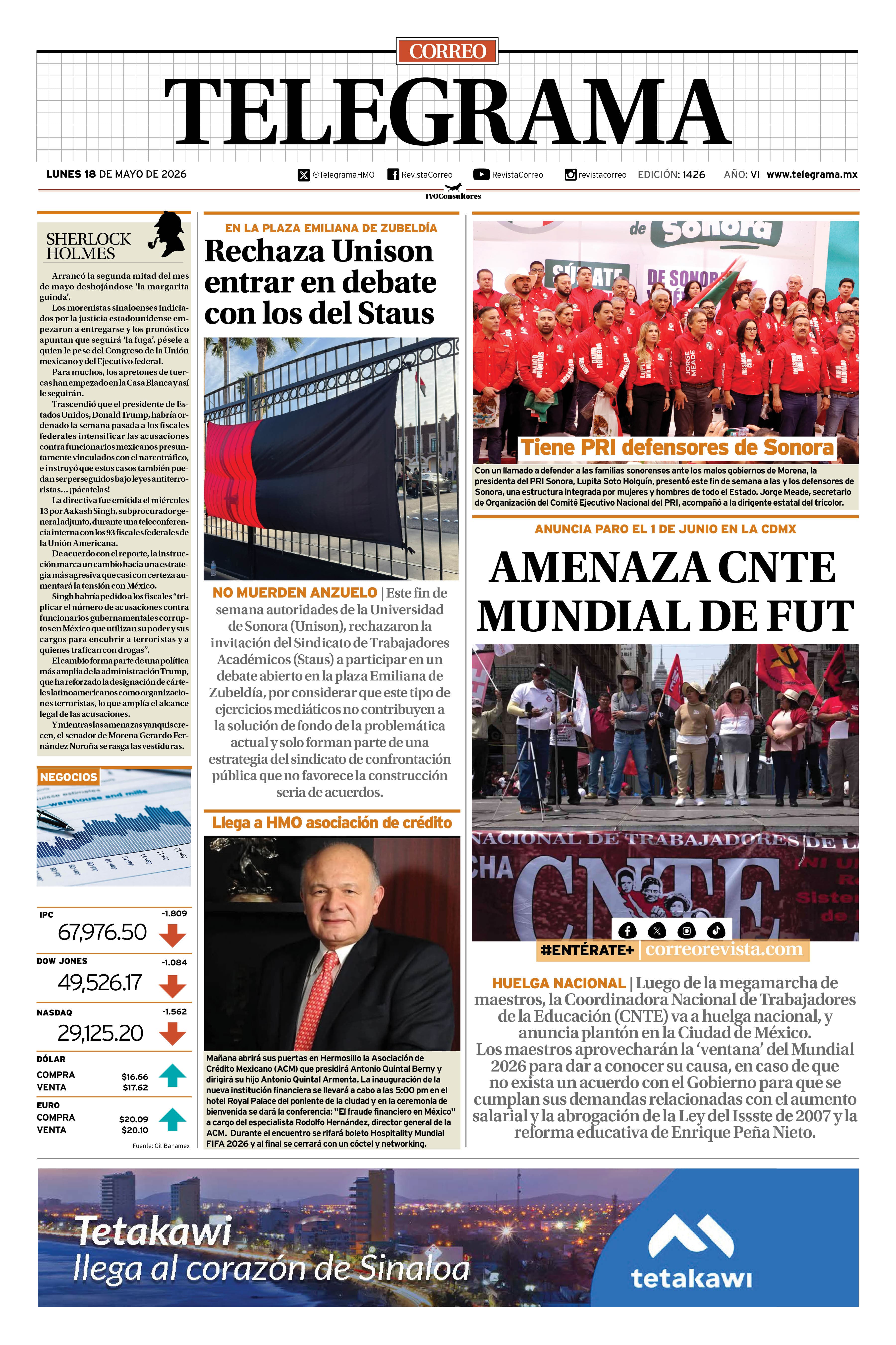 Portada de la edición TELEGRAMA 1426