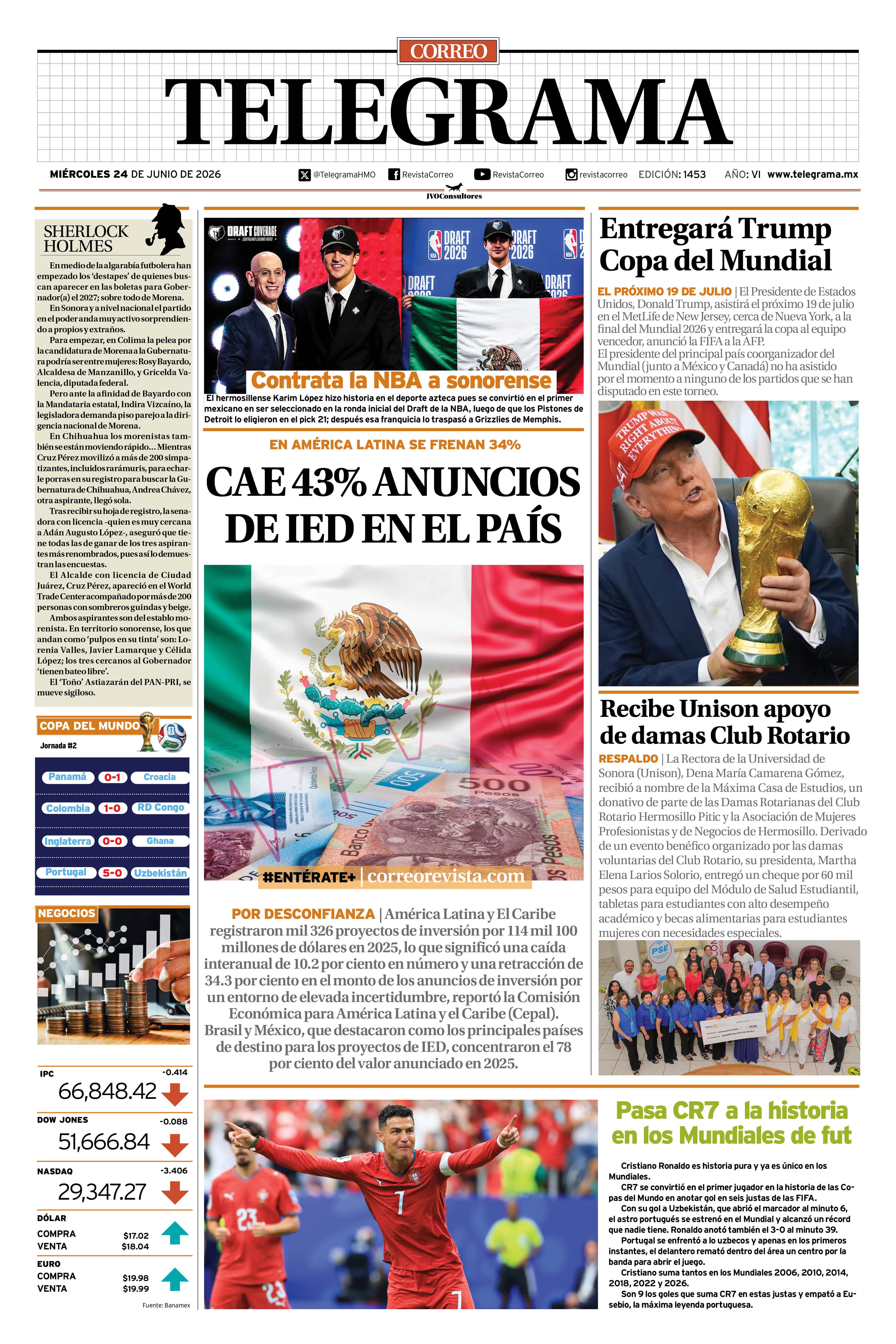 Portada de la edición TELEGRAMA 1453