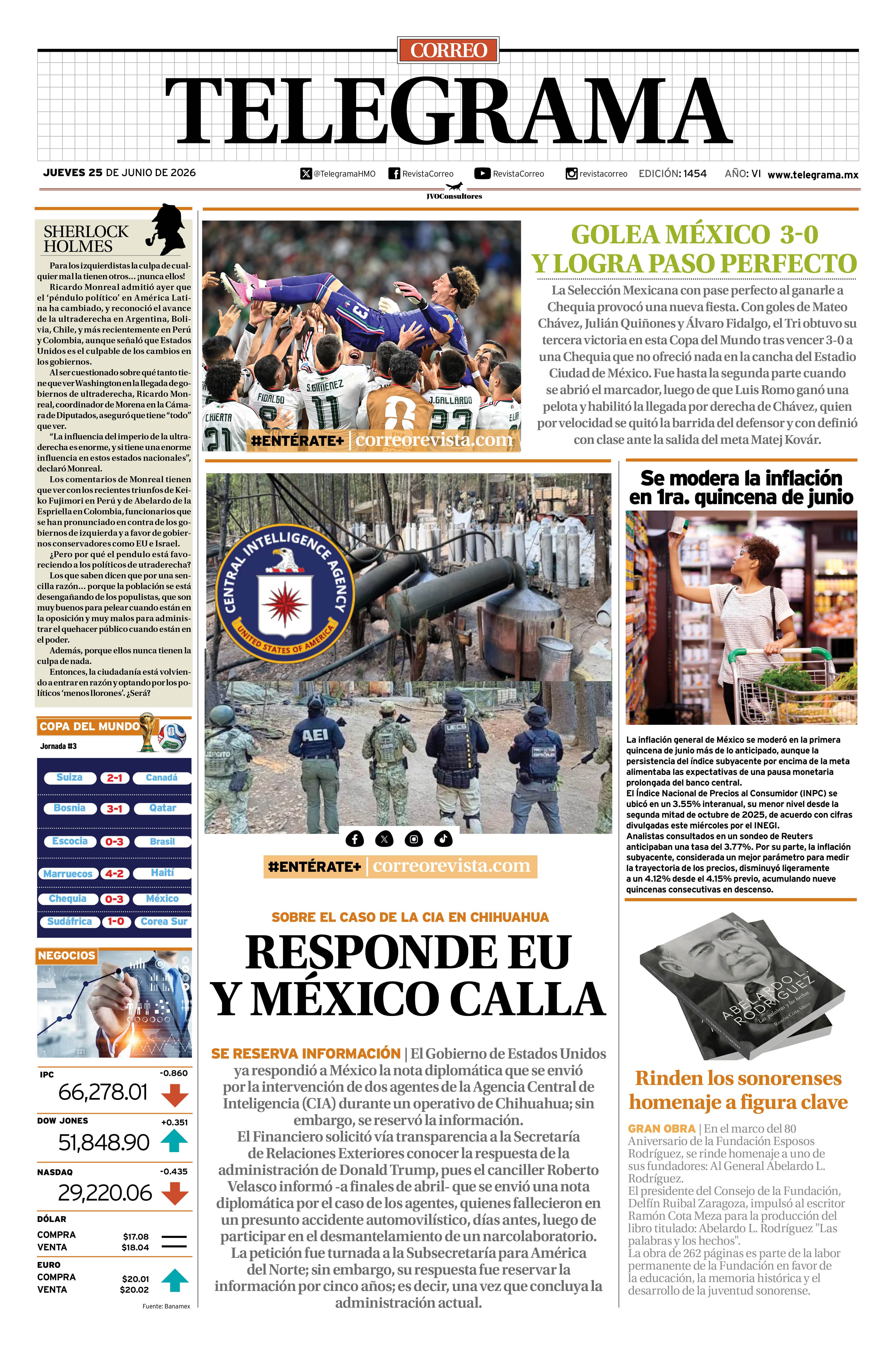 Portada de la edición TELEGRAMA 1454